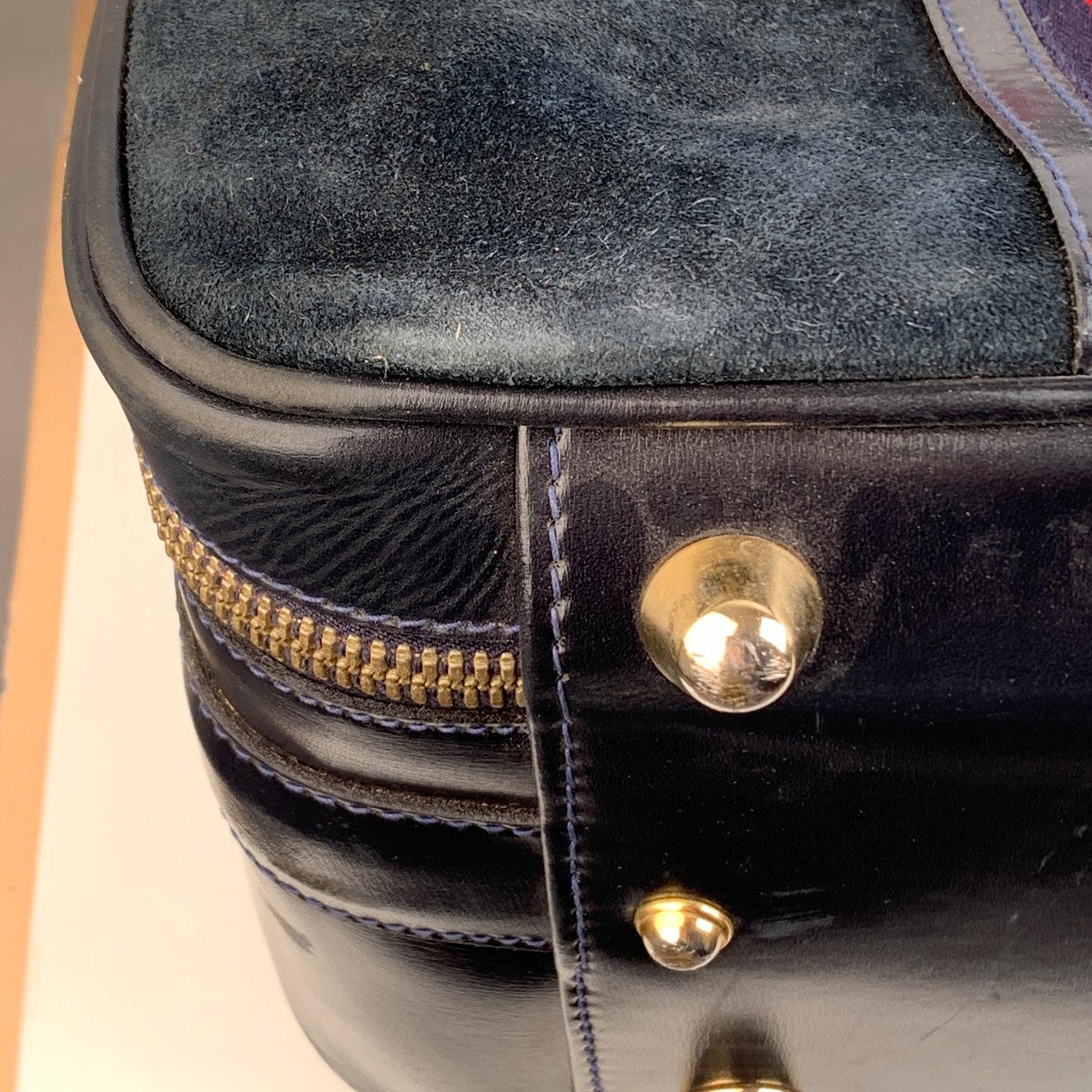 Gucci Vintage Blue Suede Large Suitcase Travel Bag Stripes 3
