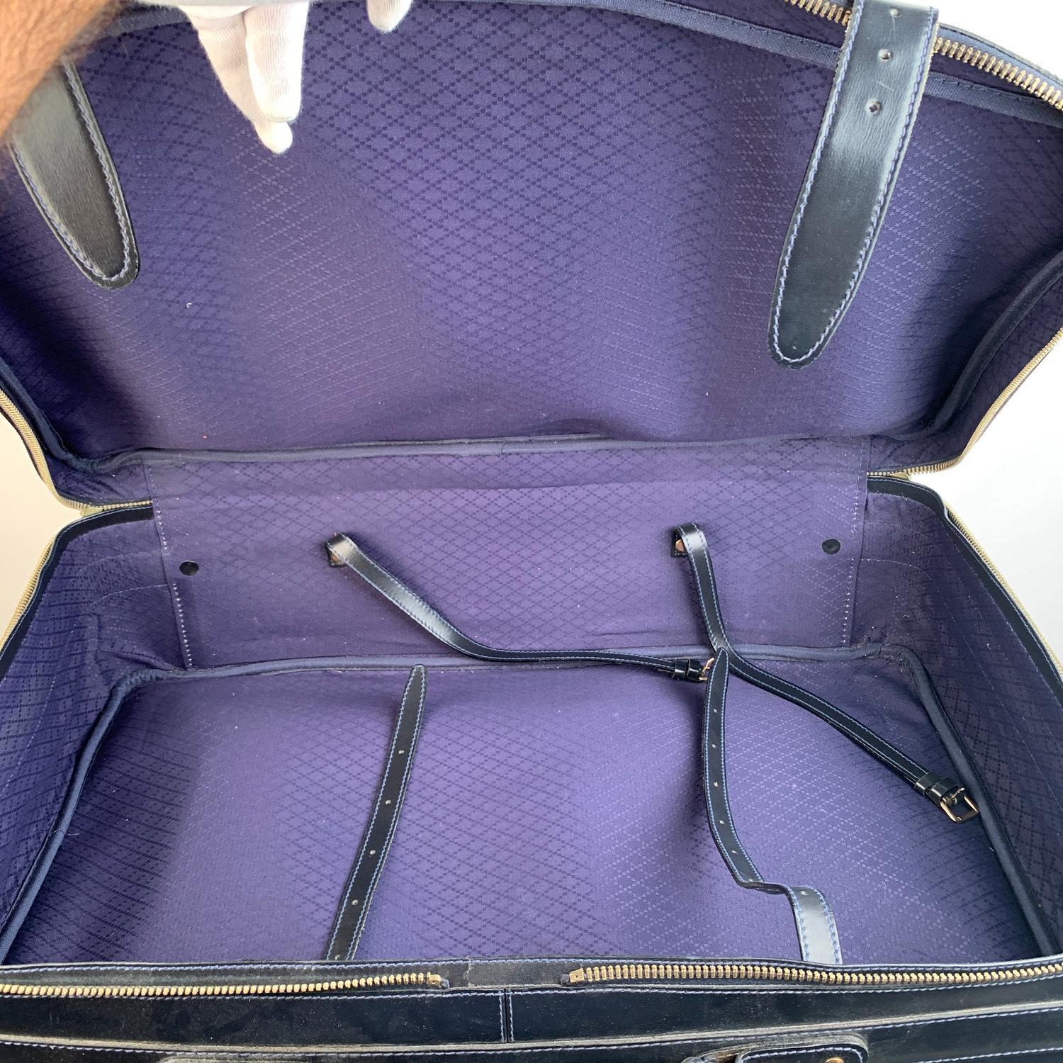 Gucci Vintage Blue Suede Large Suitcase Travel Bag Stripes 6