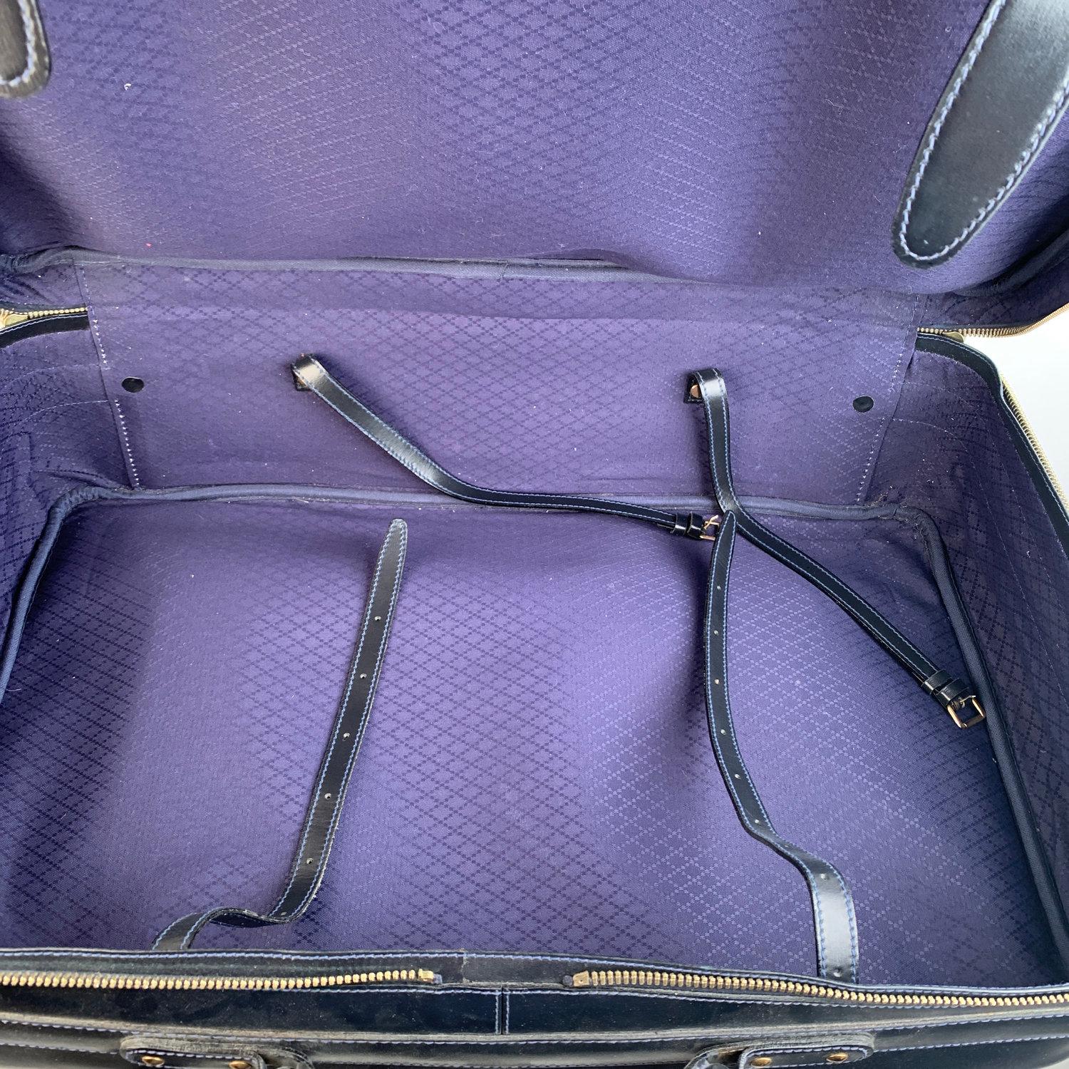 Gucci Vintage Blue Suede Large Suitcase Travel Bag Stripes 7