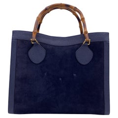 Gucci Vintage Blue Suede Leather Princess Diana Bamboo Tote Bag For ...