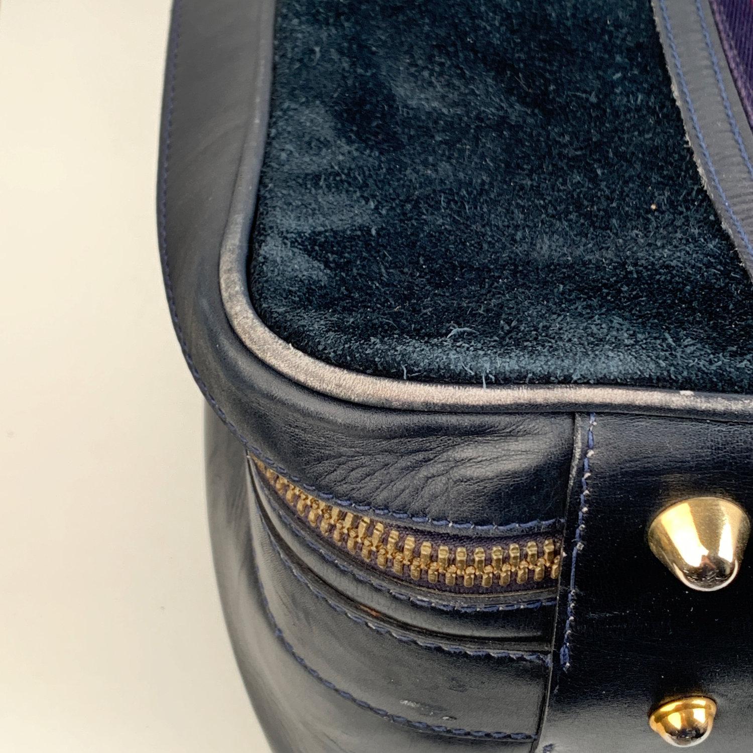 Gucci Vintage Blue Suede Medium Suitcase Travel Bag Stripes 7
