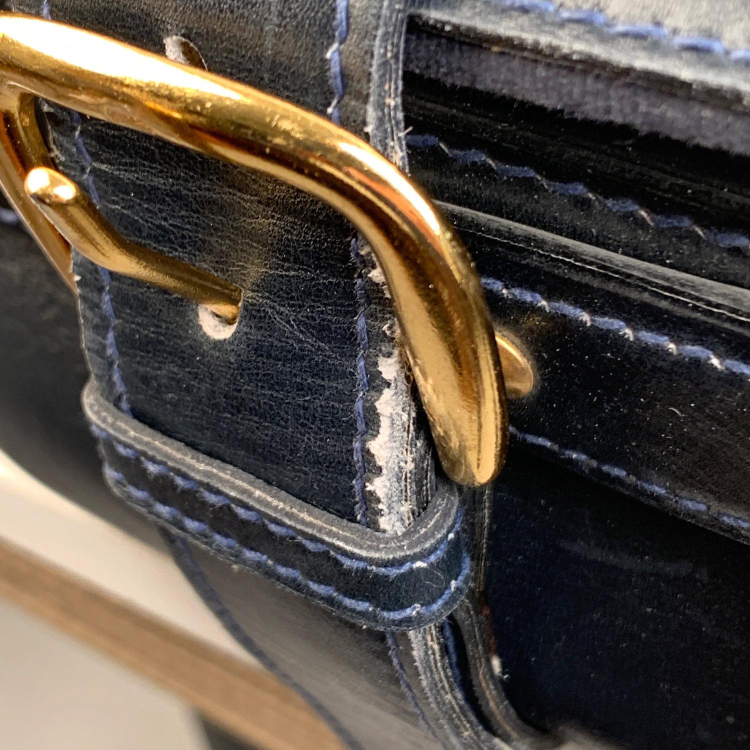 Gucci Vintage Blue Suede Medium Suitcase Travel Bag Stripes 9