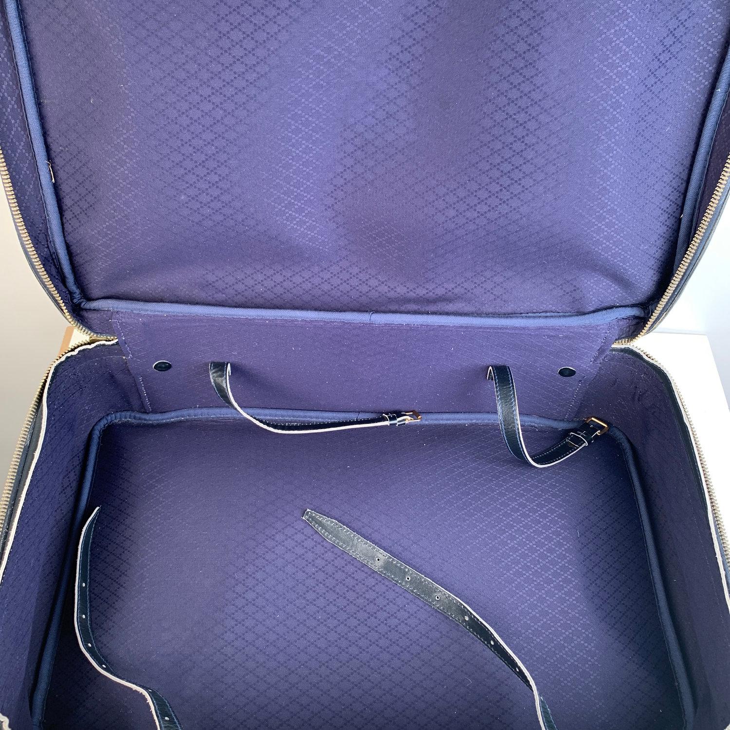 Gucci Vintage Blue Suede Medium Suitcase Travel Bag Stripes 10