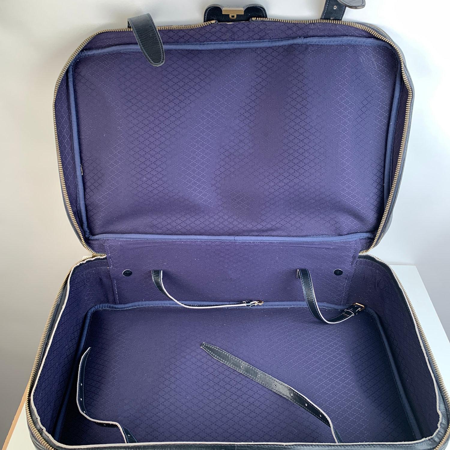 Gucci Vintage Blue Suede Medium Suitcase Travel Bag Stripes 11