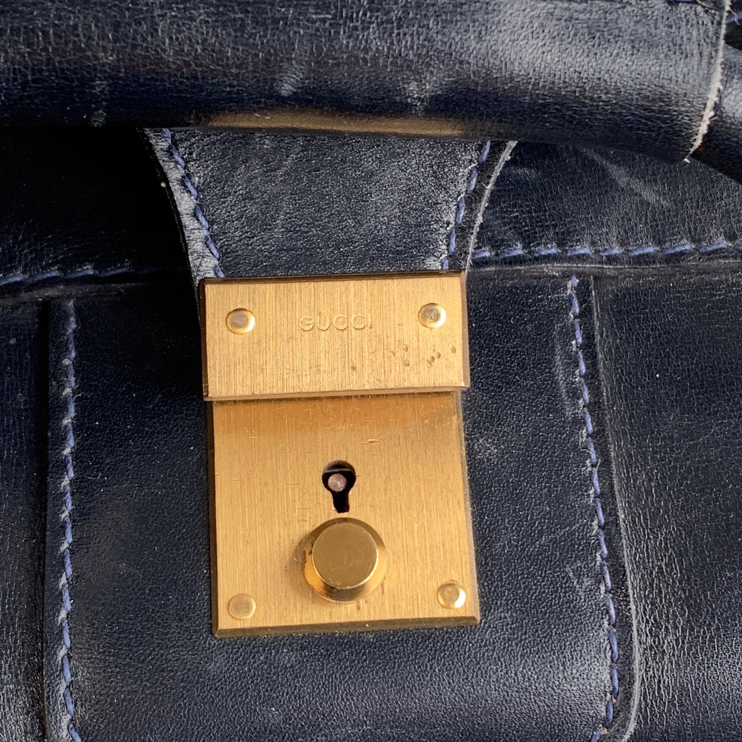 Gucci Vintage Blue Suede Medium Suitcase Travel Bag Stripes 2