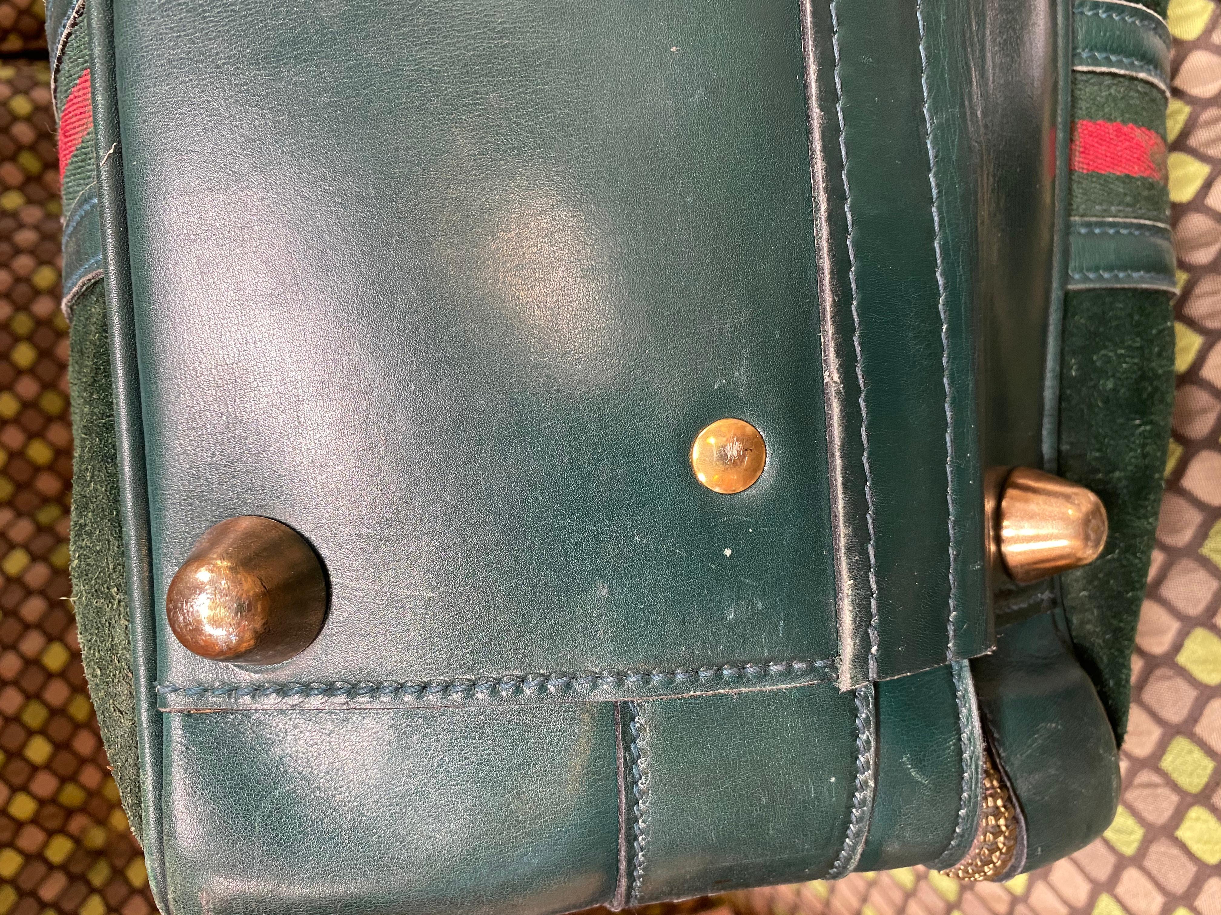 Gucci Vintage Blue Suede Suitcase Travel Bag 1