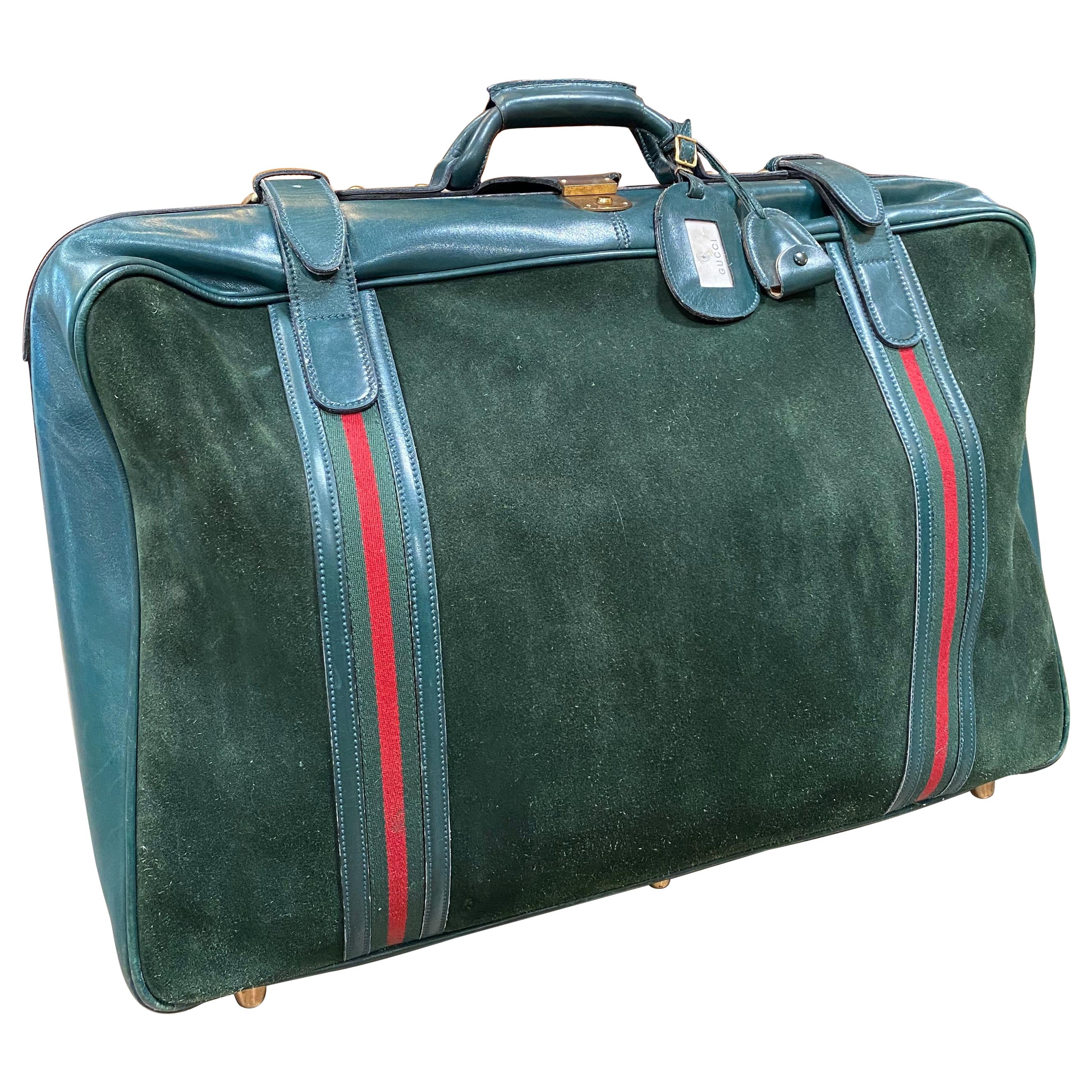 Gucci Vintage Blue Suede Suitcase Travel Bag