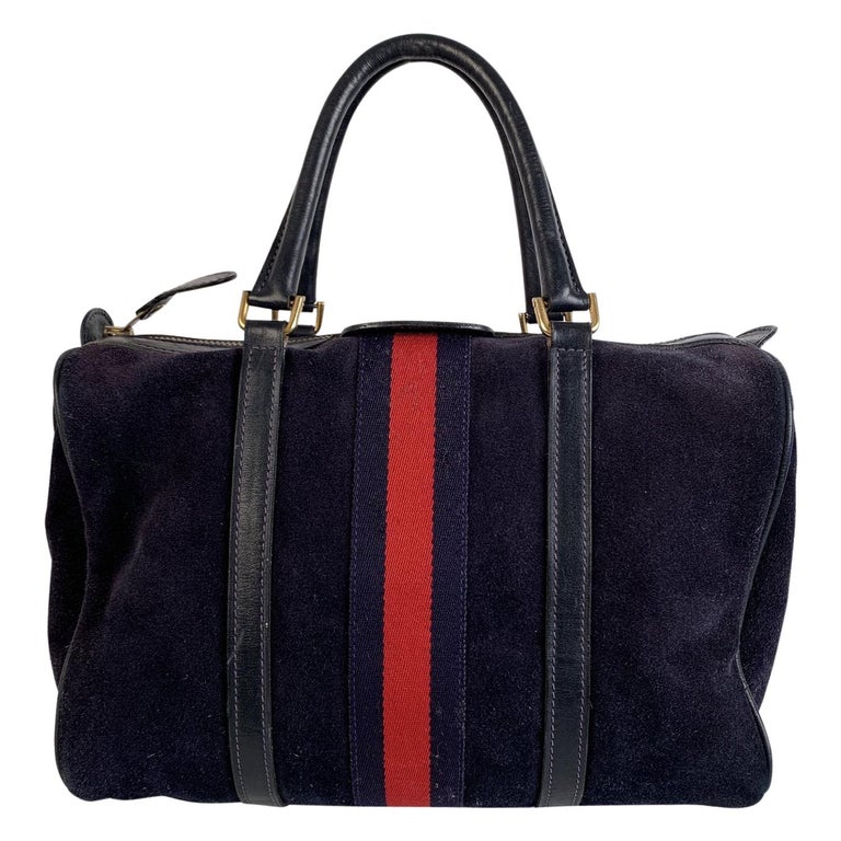 Gucci Vintage Blue Suede Top Handles Boston Bag with Stripes at 1stdibs