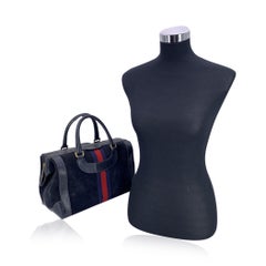 Gucci Vintage Blue Suede Web Stripes Boston Bag Handbag