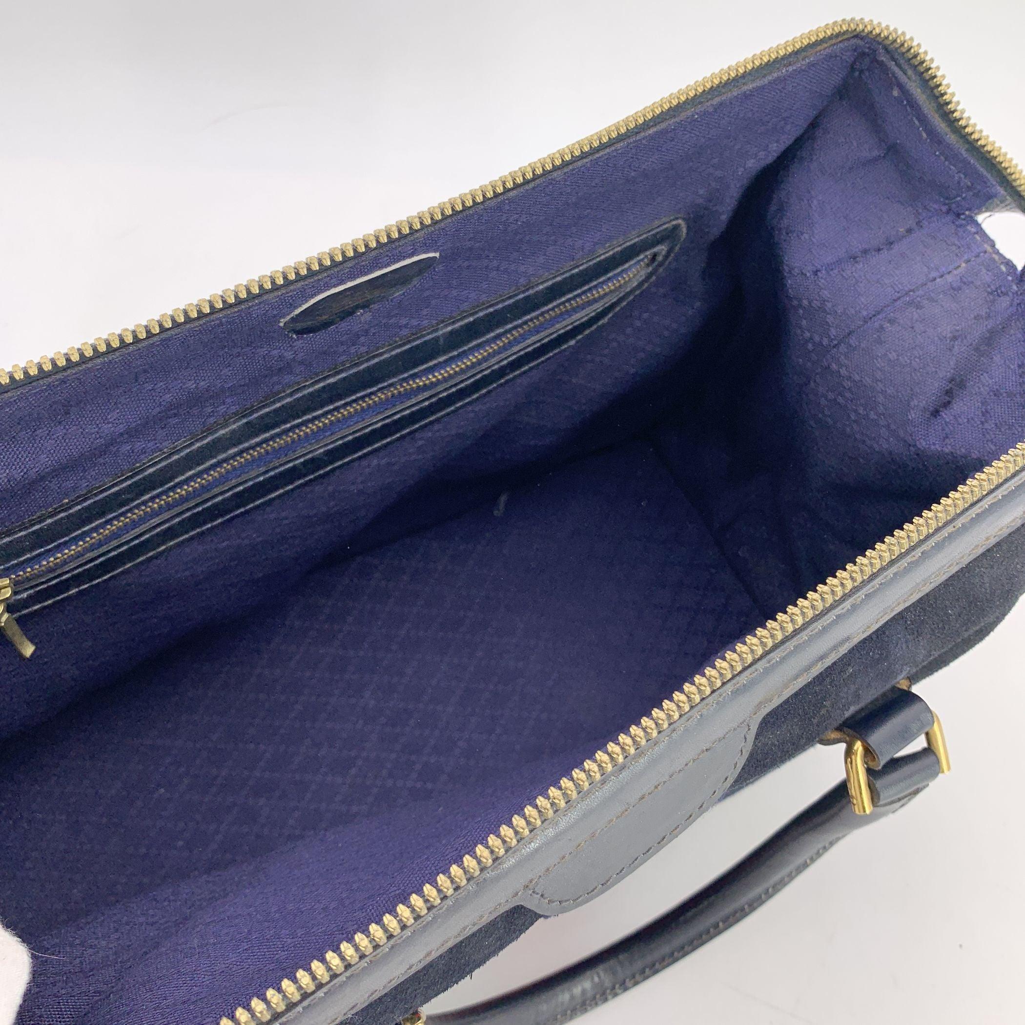 Gucci Vintage Blue Suede Web Stripes Boston Bag Handbag In Good Condition For Sale In Rome, Rome