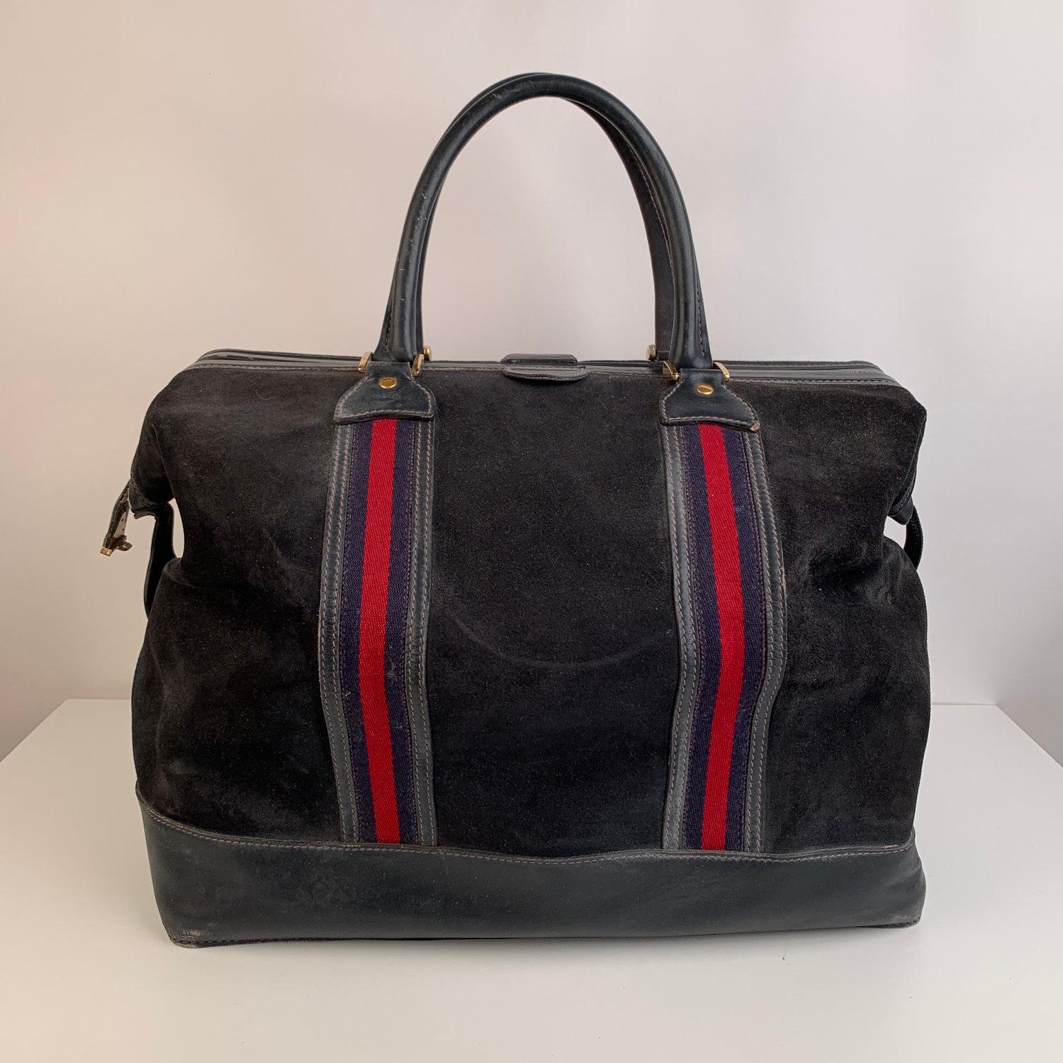 Gucci Vintage Blue Suede Web Travel Weekender Travel Boston Bag 9