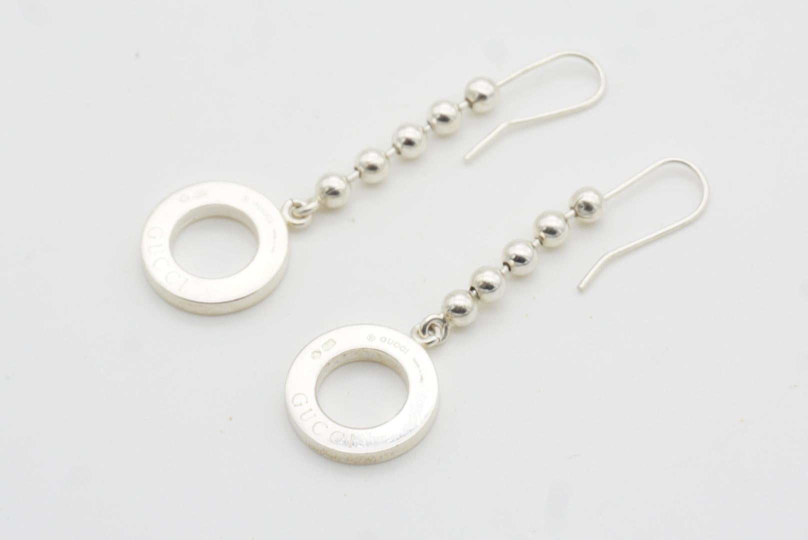 Gucci Vintage Boule Dot Logo Circle Round Hoop Chain Drop Hook Pierced Earrings 5