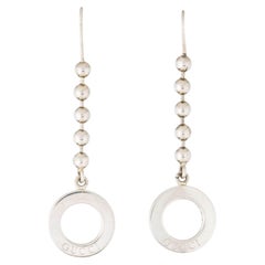 Gucci Vintage Boule Dot Logo Circle Round Hoop Chain Drop Hook Pierced Earrings