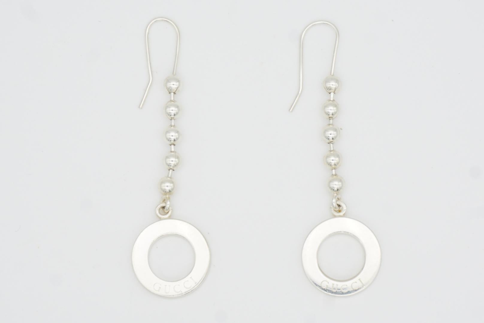 Gucci Vintage Boule Dot Logo Circle Round Hoop Chain Drop Hook Pierced Earrings 3