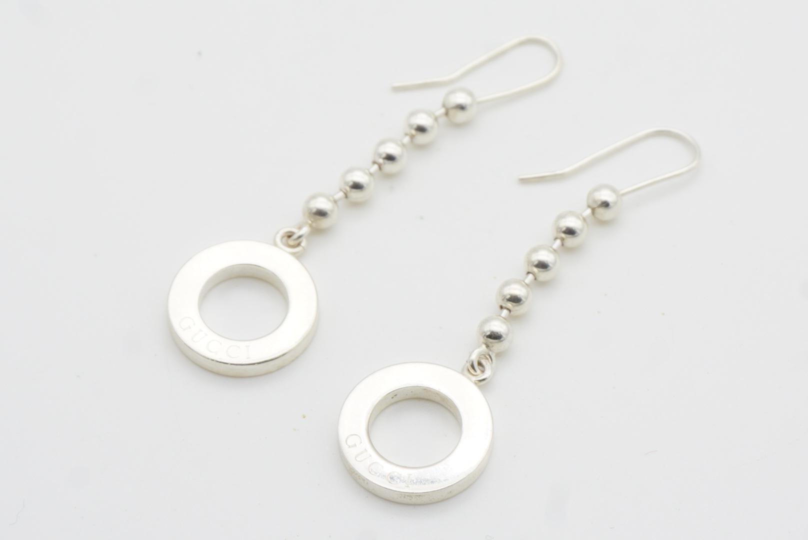 Gucci Vintage Boule Dot Logo Circle Round Hoop Chain Drop Hook Pierced Earrings 4