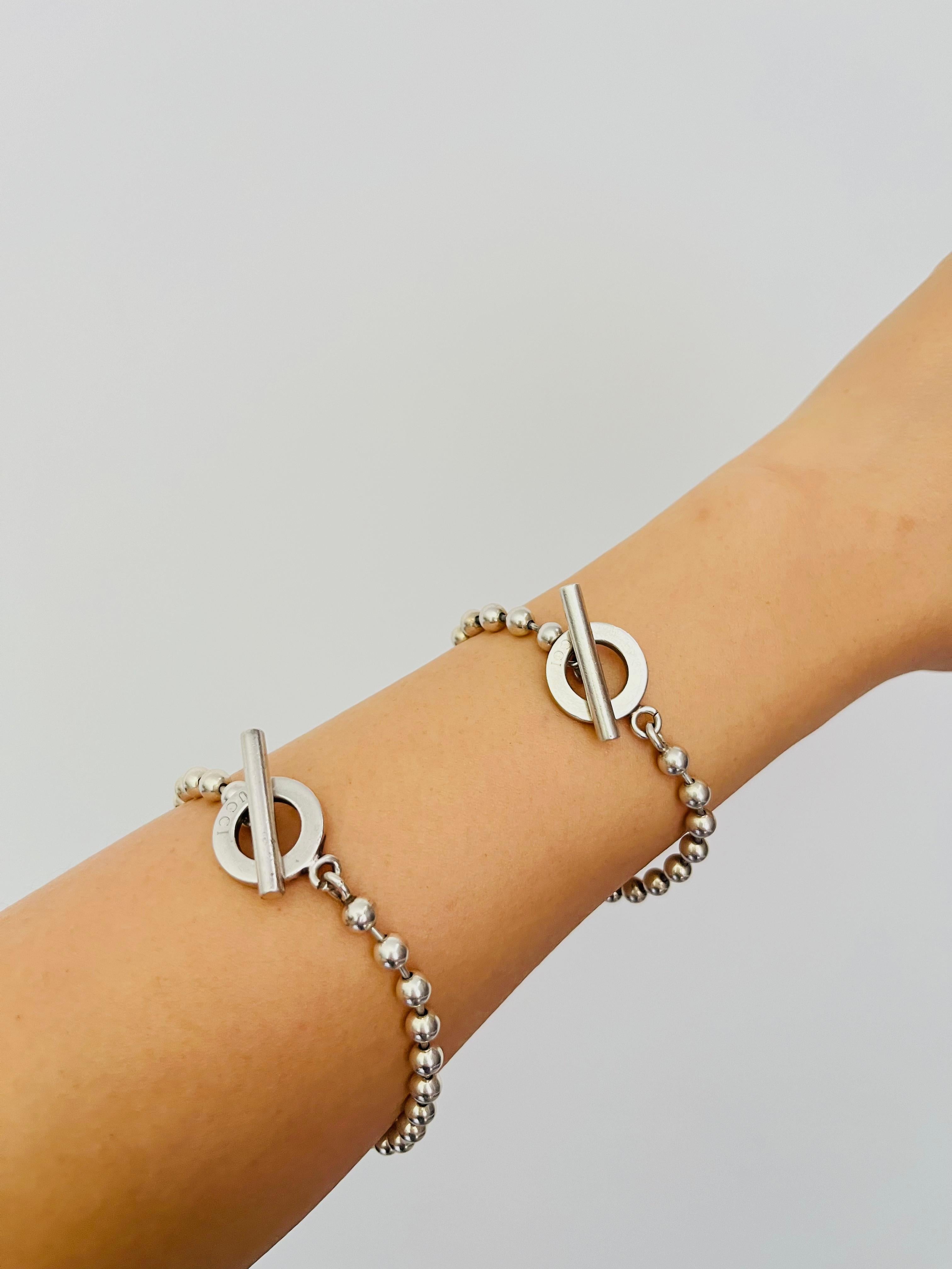Gucci Vintage Boule Logo Dot Dot Dot Dot Circle Chain Bracciale Argento Taglia 18 in vendita 4