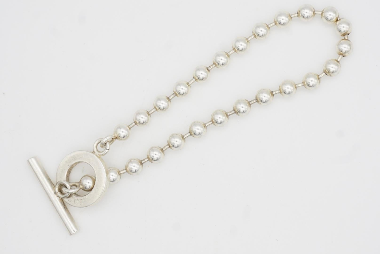 Gucci Vintage Boule Logo Ball Dots Circle Chain Bracelet Sterling Silver Size 19 For Sale 1
