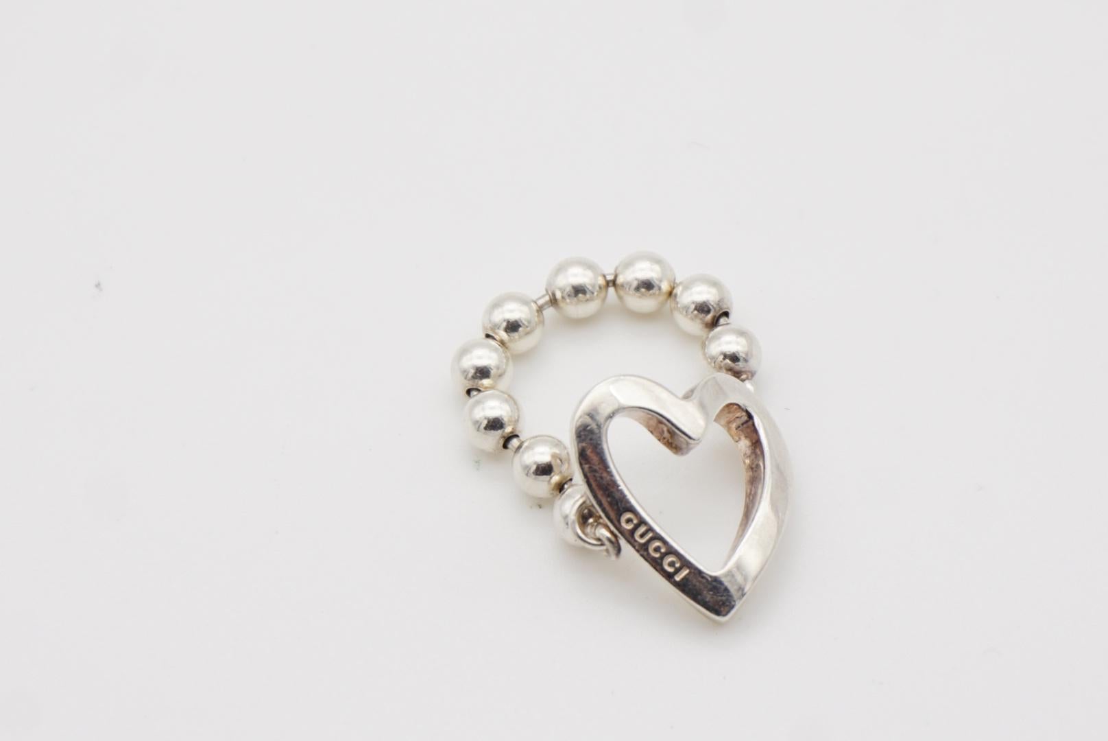 Anillo de cadena Gucci Vintage Boule Logo Heart Love Ball Dots, Plata de ley, US 7 5