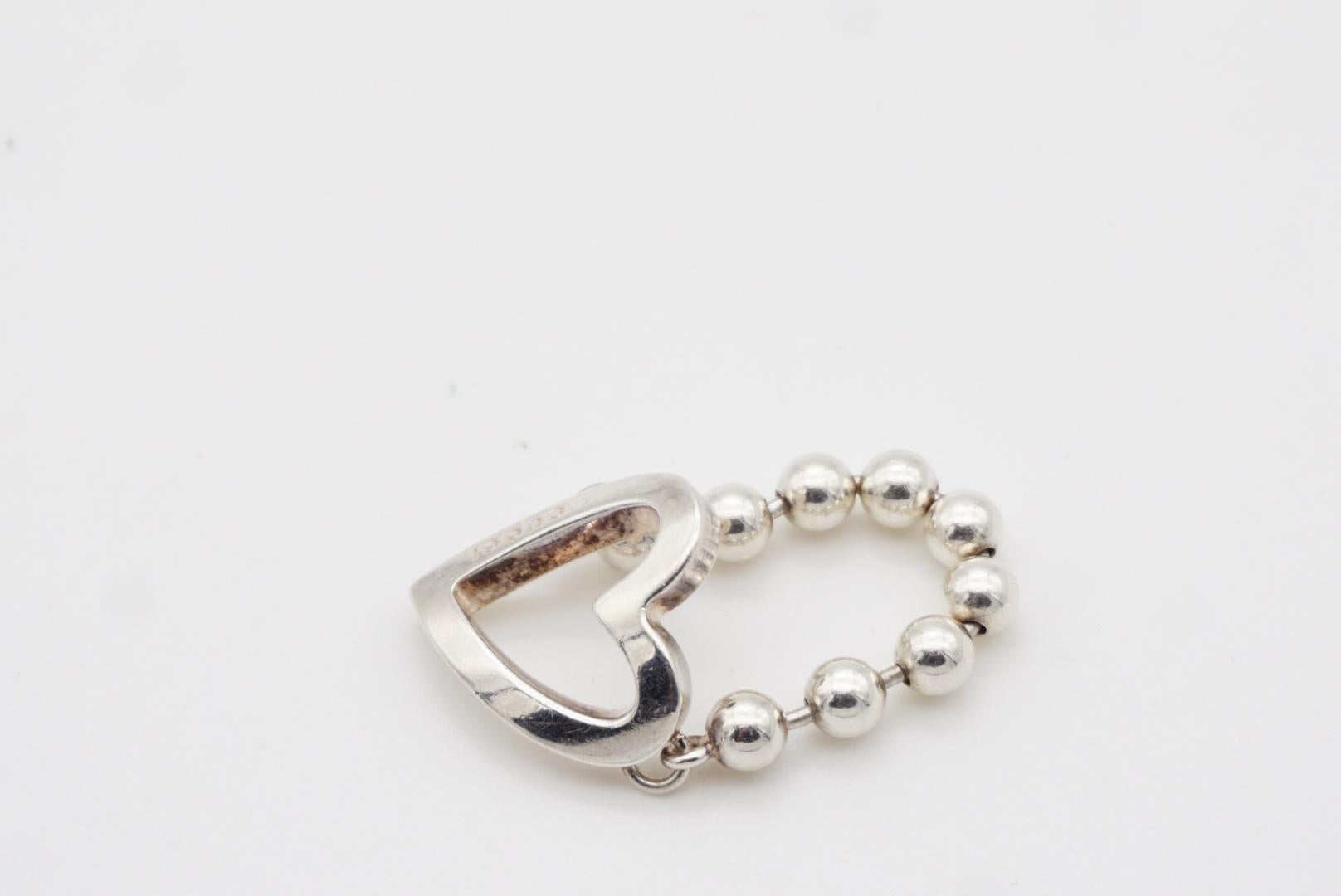 Anillo de cadena Gucci Vintage Boule Logo Heart Love Ball Dots, Plata de ley, US 7 6