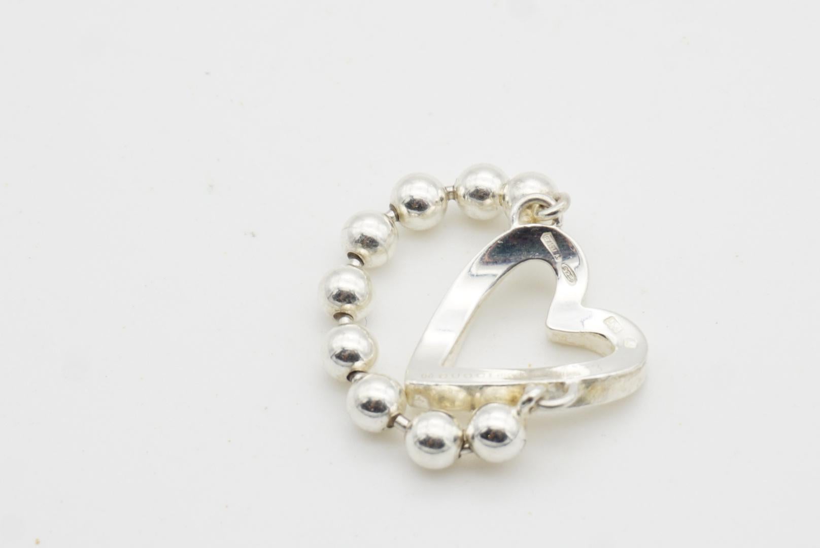 Gucci Vintage Boule Logo Heart Love Ball Dots Chain Ring, Sterling Silver, US 7 6