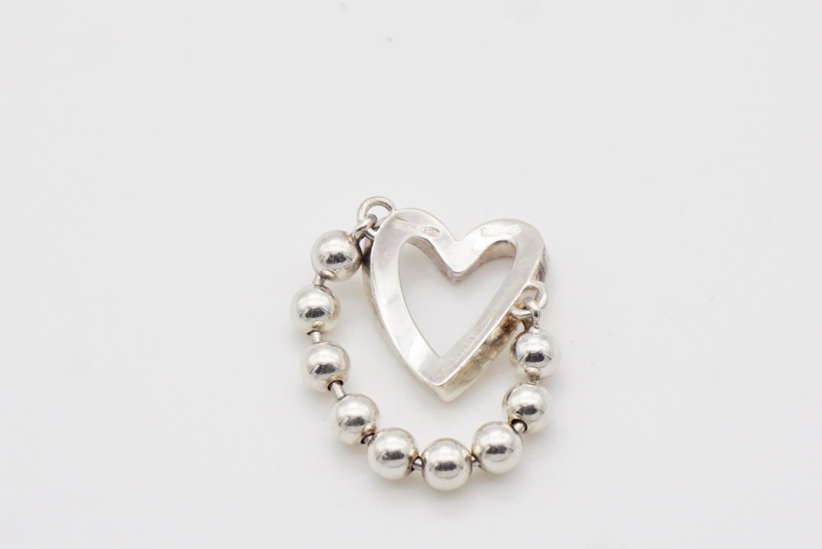 Anillo de cadena Gucci Vintage Boule Logo Heart Love Ball Dots, Plata de ley, US 7 7