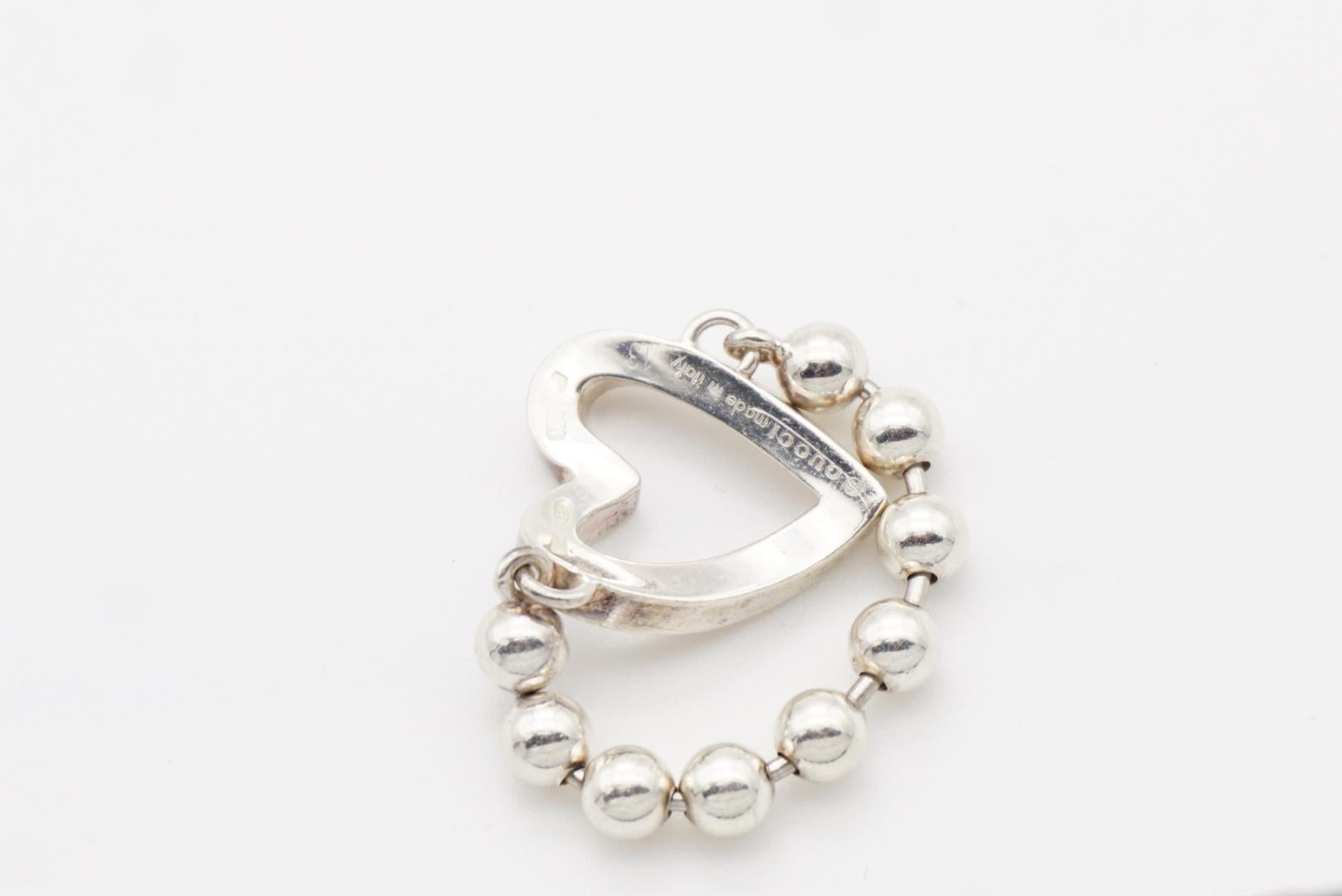 Anillo de cadena Gucci Vintage Boule Logo Heart Love Ball Dots, Plata de ley, US 7 8