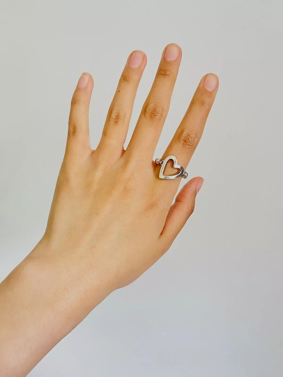 Women's or Men's Gucci Vintage Boule Logo Heart Love Ball Dots Chain Ring, Sterling Silver, US 7