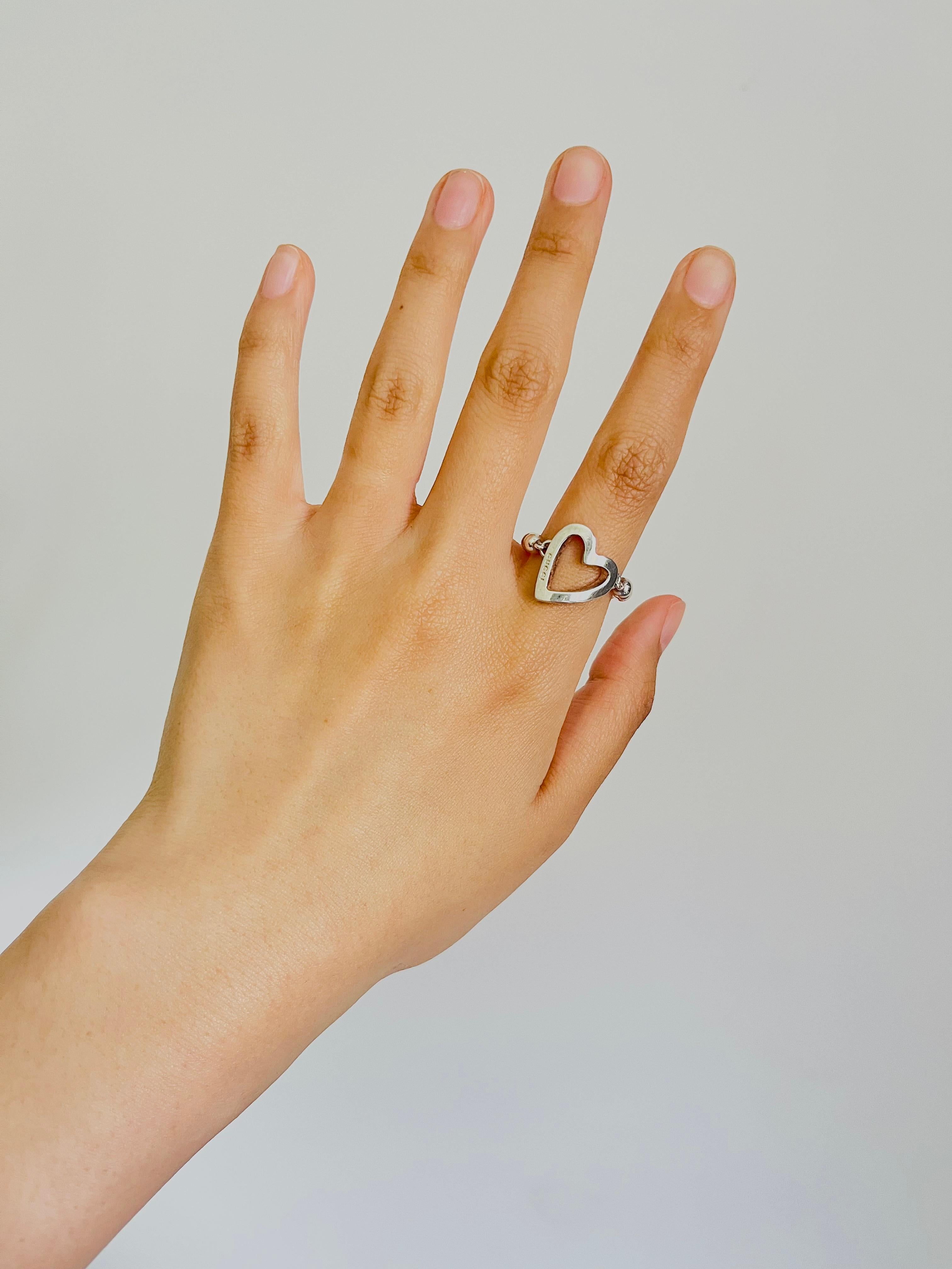 Anillo de cadena Gucci Vintage Boule Logo Heart Love Ball Dots, Plata de ley, US 7 2