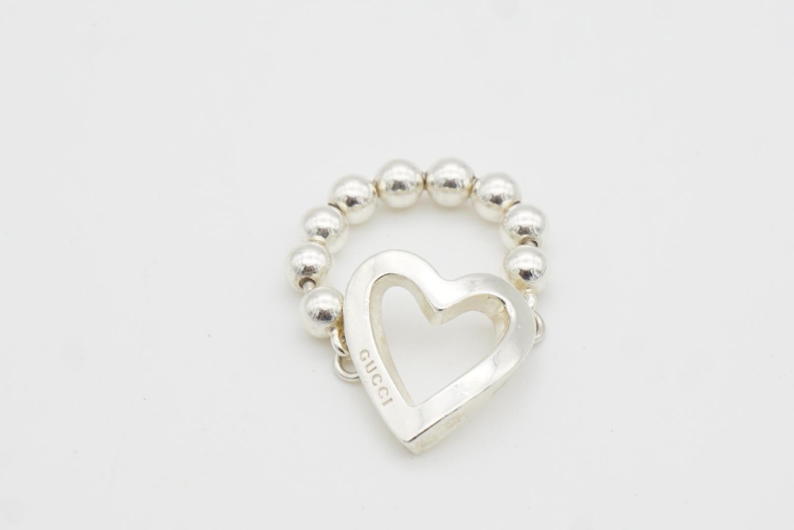 Gucci Vintage Boule Logo Heart Love Ball Dots Chain Ring, Sterling Silver, US 7 2