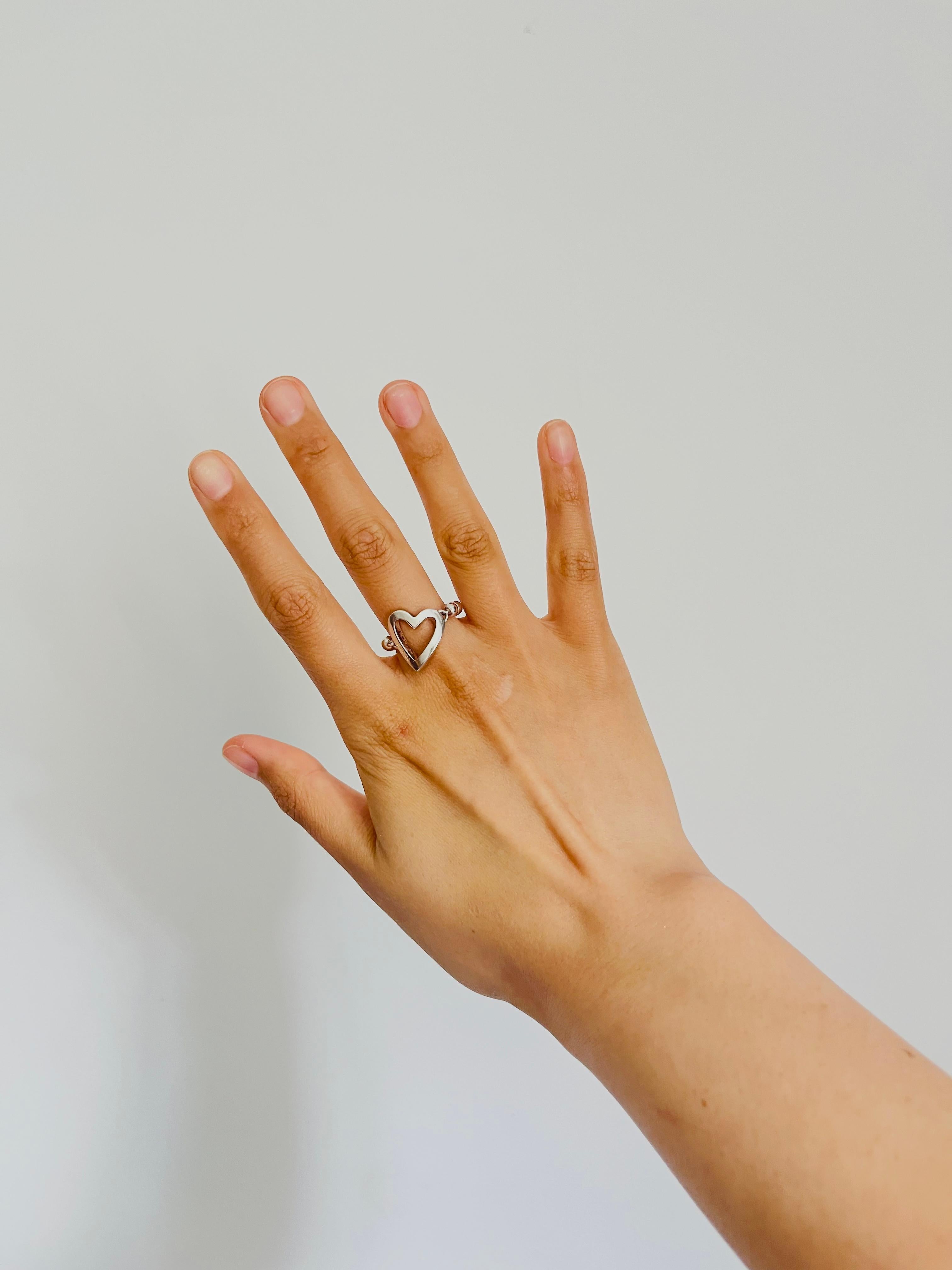 Anillo de cadena Gucci Vintage Boule Logo Heart Love Ball Dots, Plata de ley, US 7 3