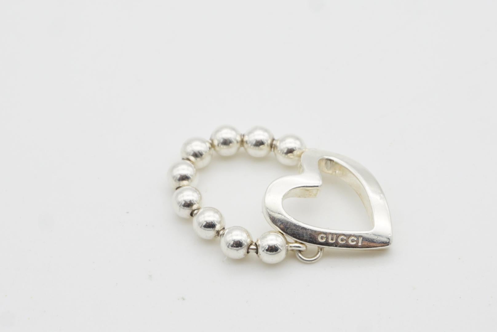 Gucci Vintage Boule Logo Heart Love Ball Dots Chain Ring, Sterling Silver, US 7 3