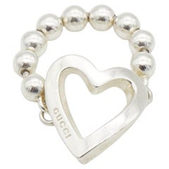 Gucci Vintage Boule Logo Heart Love Ball Dots Chain Ring, Sterling Silver, US 7