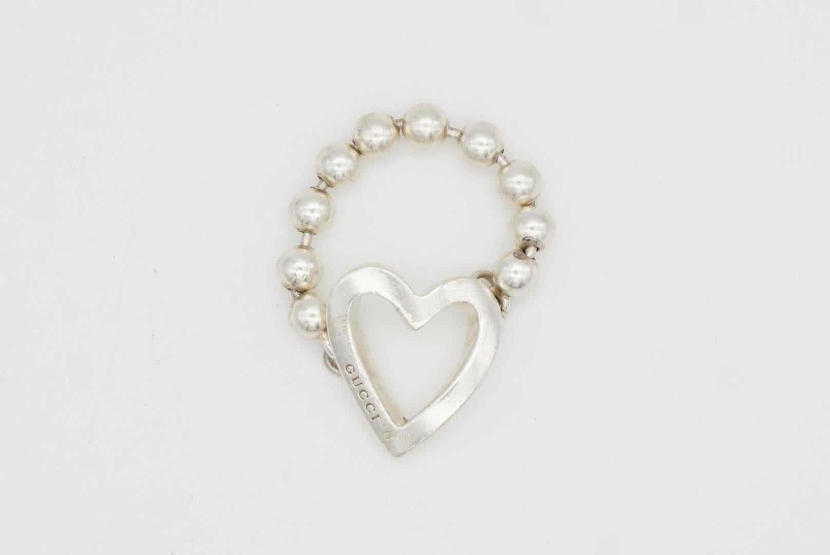 Gucci Vintage Boule Logo Heart Love Ball Dots Chain Ring Sterling Silver, US 9 For Sale 8