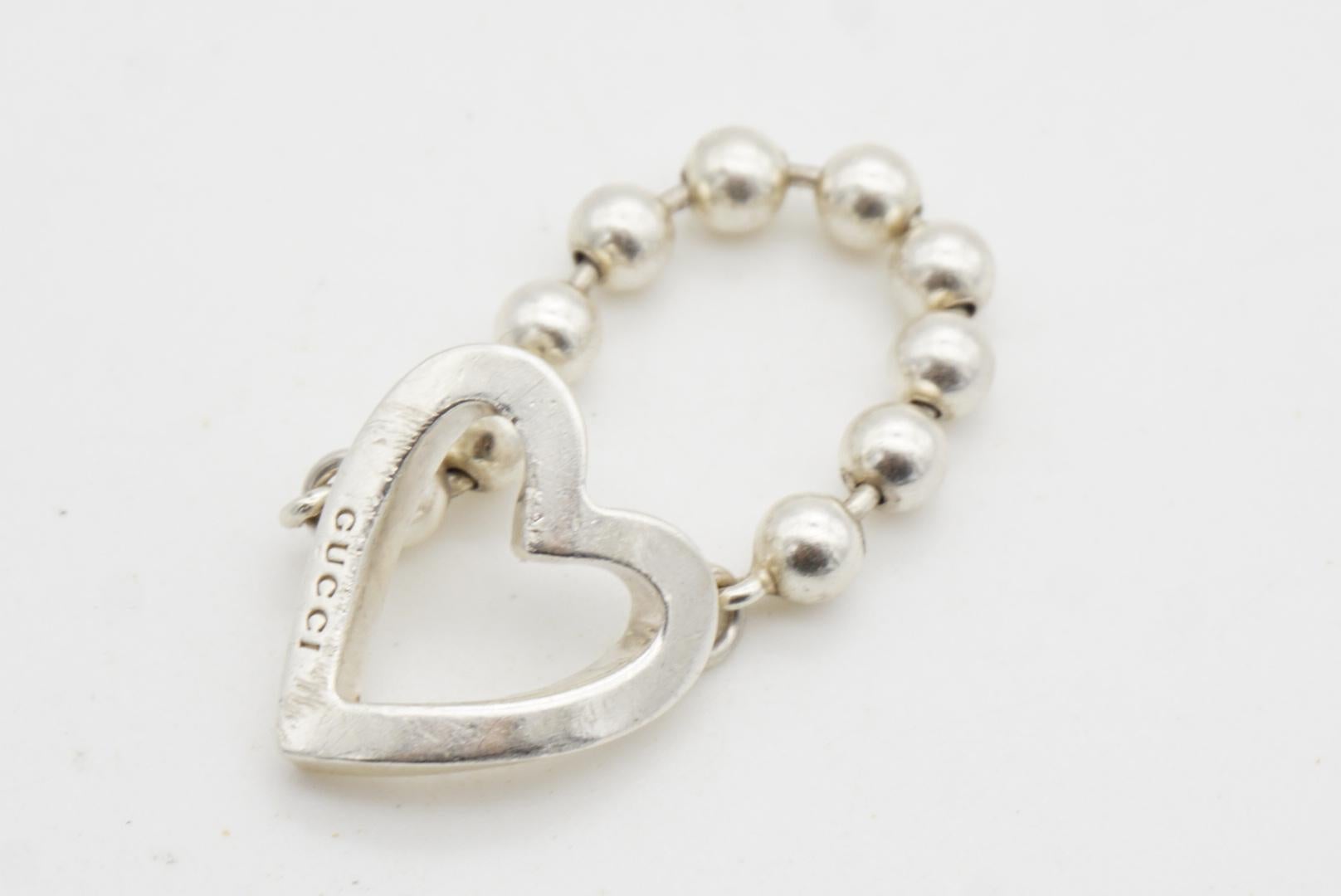 Gucci Vintage Boule Logo Heart Love Ball Dots Chain Ring Sterling Silver, US 9 For Sale 9