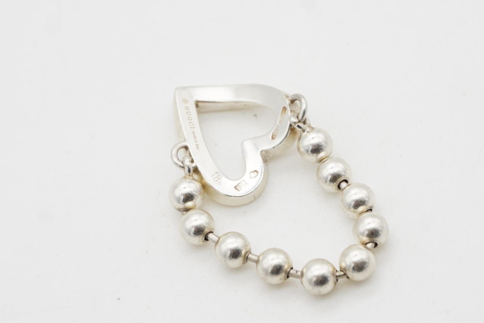 Gucci Vintage Boule Logo Heart Love Ball Dots Chain Ring Sterling Silver, US 9 For Sale 11