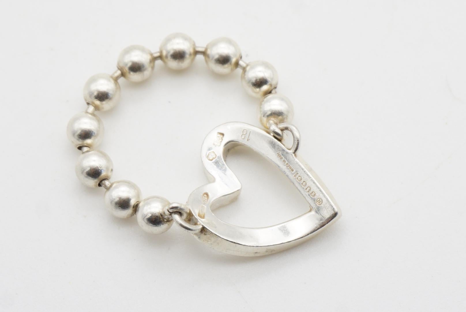 Gucci Vintage Boule Logo Heart Love Ball Dots Chain Ring Sterling Silver, US 9 For Sale 12