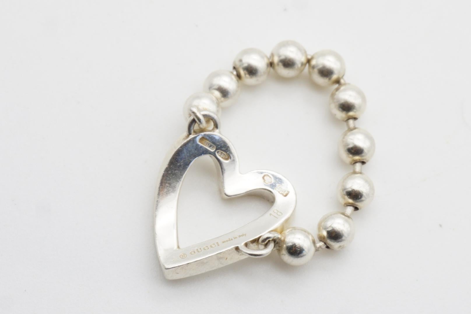 Gucci Vintage Boule Logo Heart Love Ball Dots Chain Ring Sterling Silver, US 9 For Sale 13