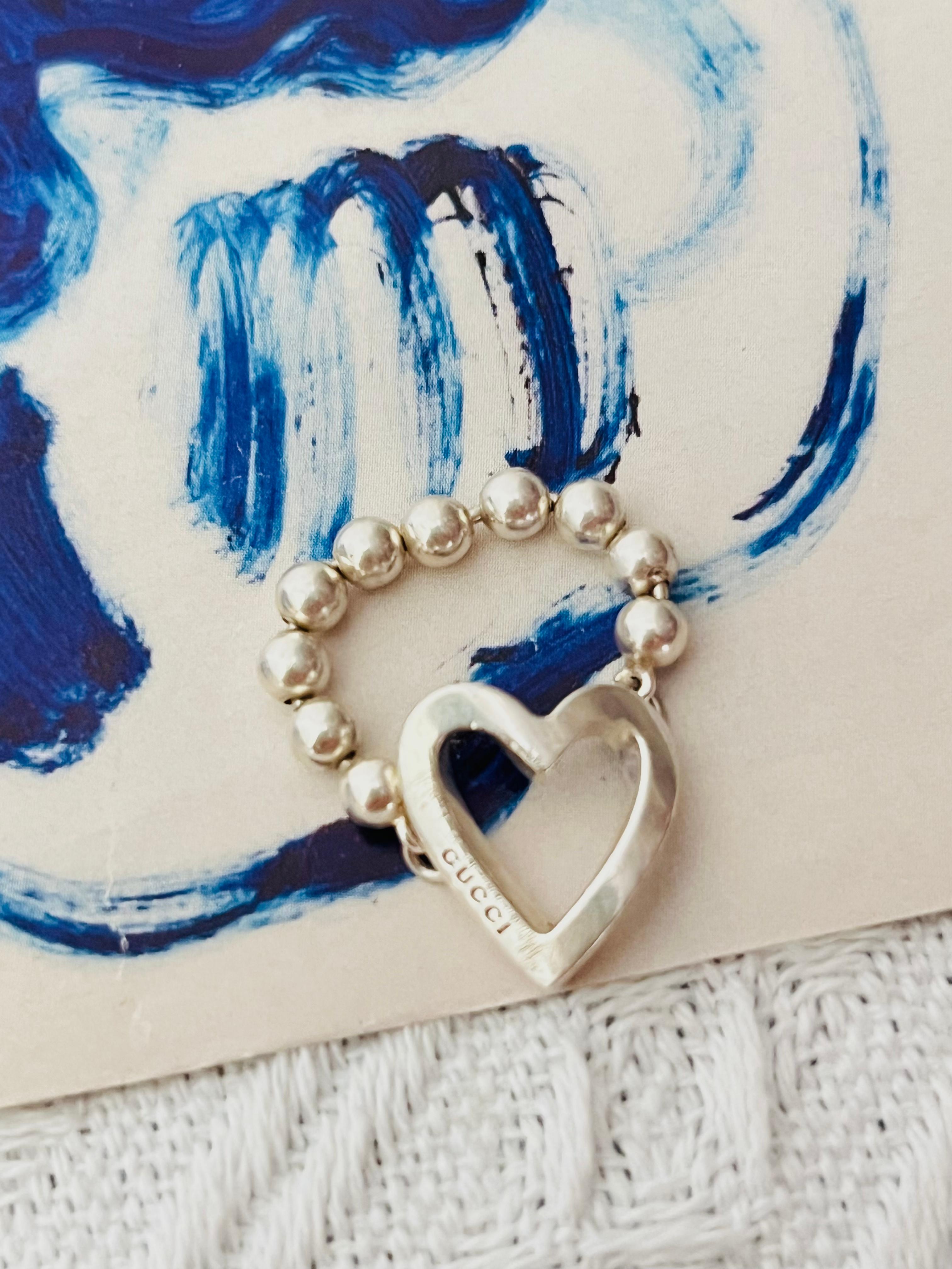 Art Deco Gucci Vintage Boule Logo Heart Love Ball Dots Chain Ring Sterling Silver, US 9 For Sale