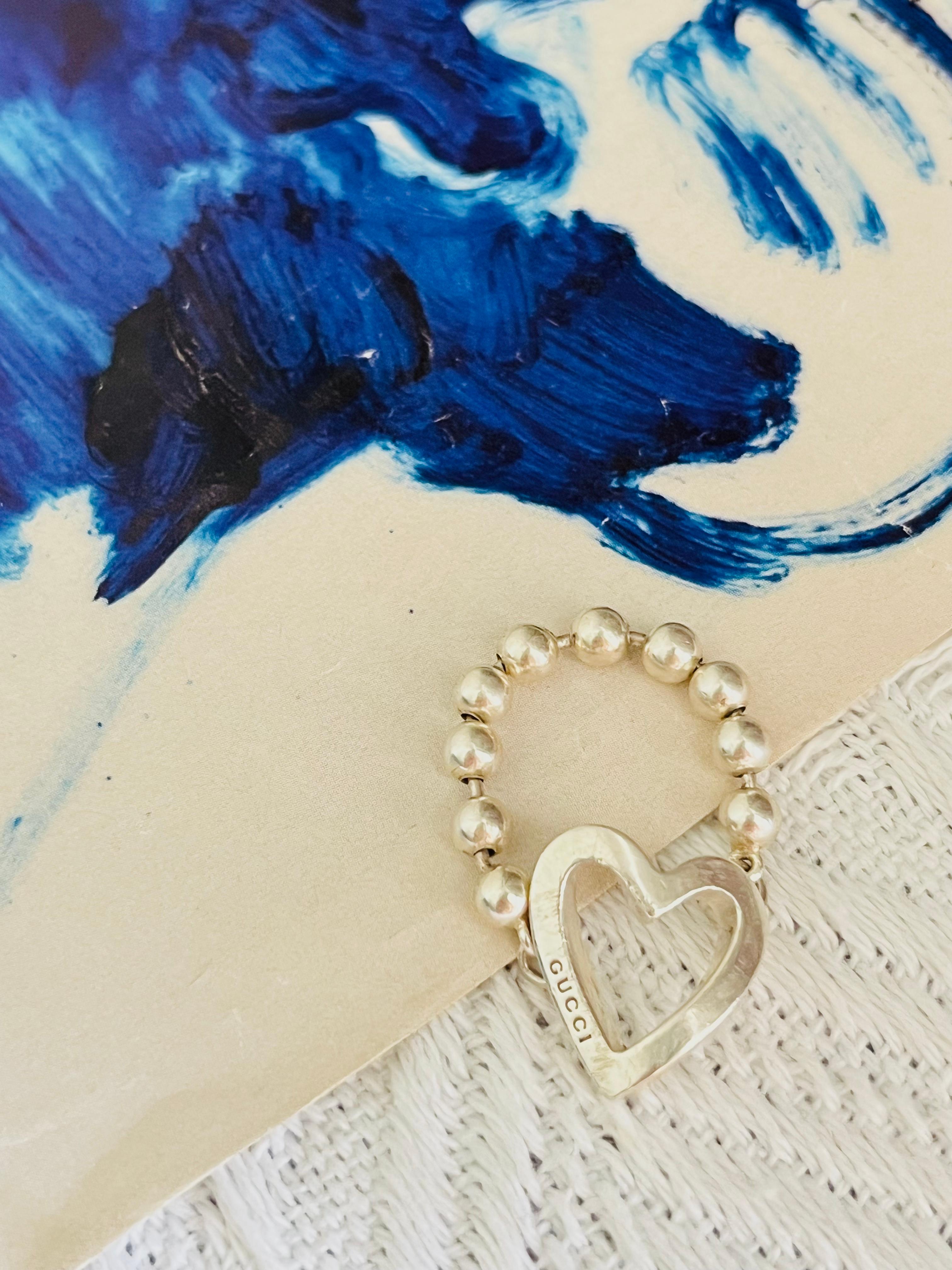 Gucci Vintage Boule Logo Heart Love Ball Dots Chain Ring Sterling Silver, US 9 In Good Condition For Sale In Wokingham, England