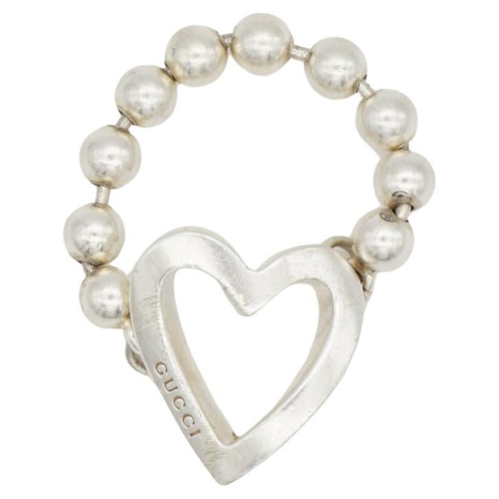 Gucci Vintage Boule Logo Heart Love Ball Dots Chain Ring Sterling Silver, US 9