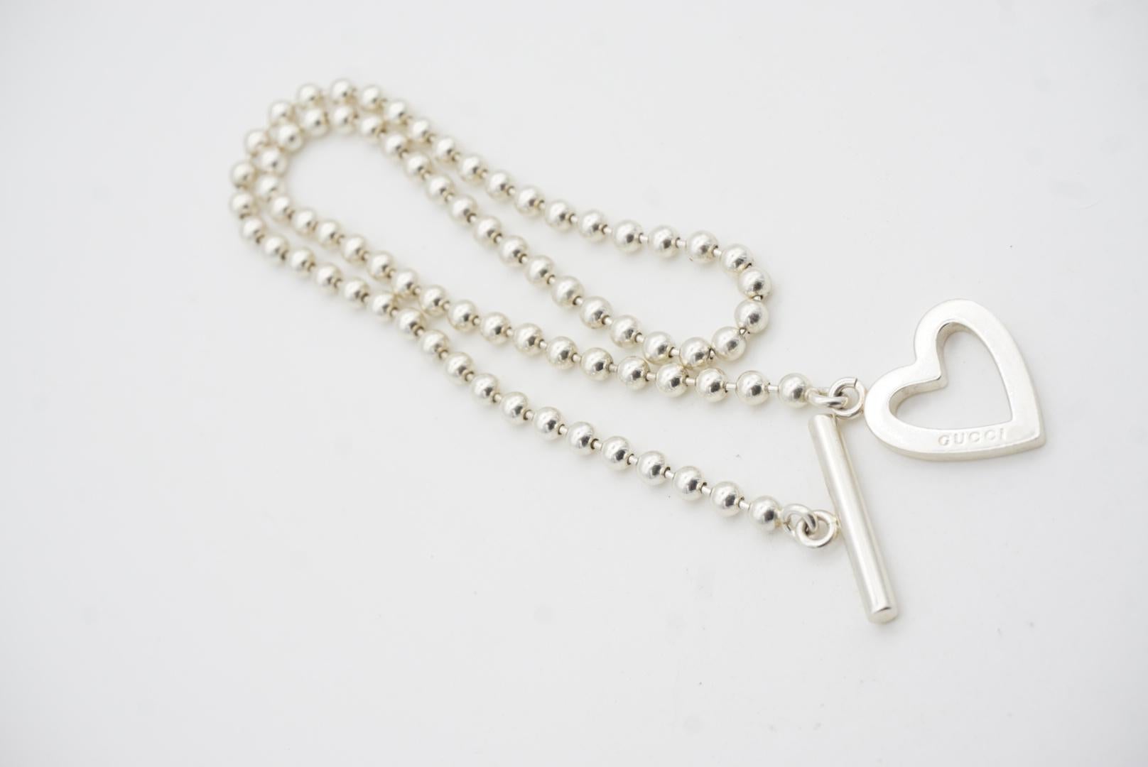 Gucci Vintage Boule Logo Heart Love Ball Dots Chain Sterling Silver Necklace 10