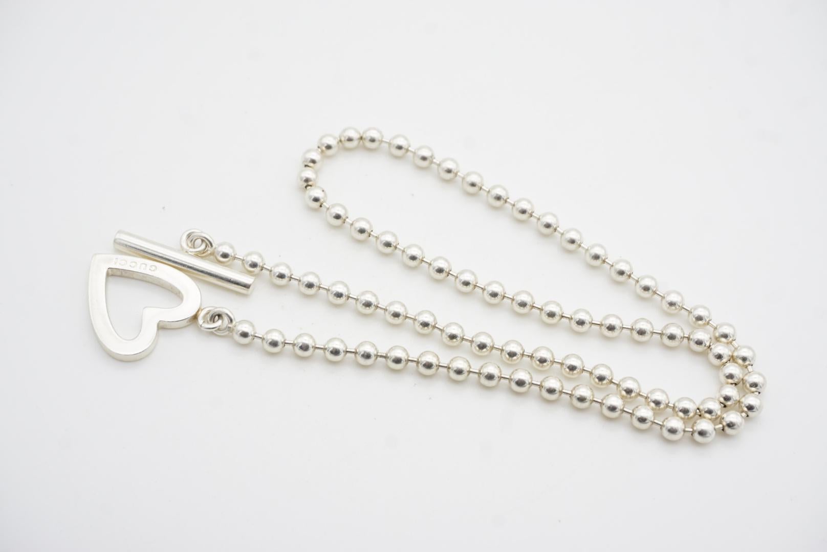 Gucci Vintage Boule Logo Heart Love Ball Dots Chain Sterling Silver Necklace 11