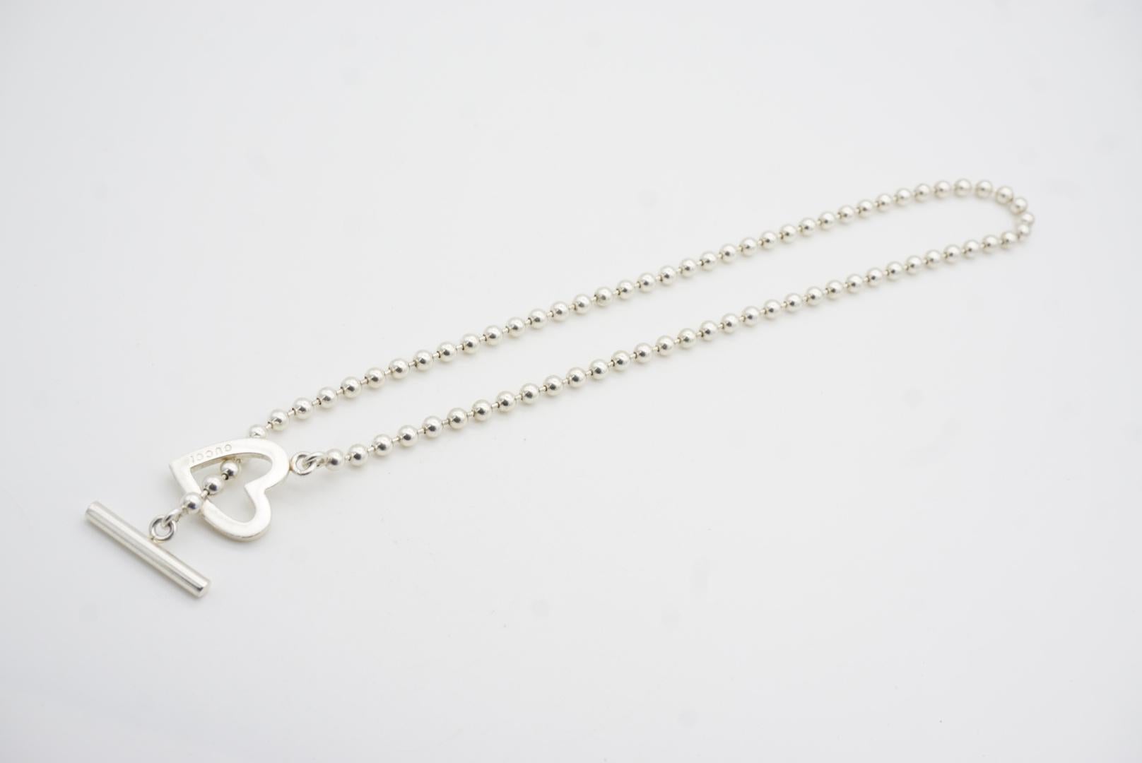 Gucci Vintage Boule Logo Heart Love Ball Dots Chain Sterling Silver Necklace 12