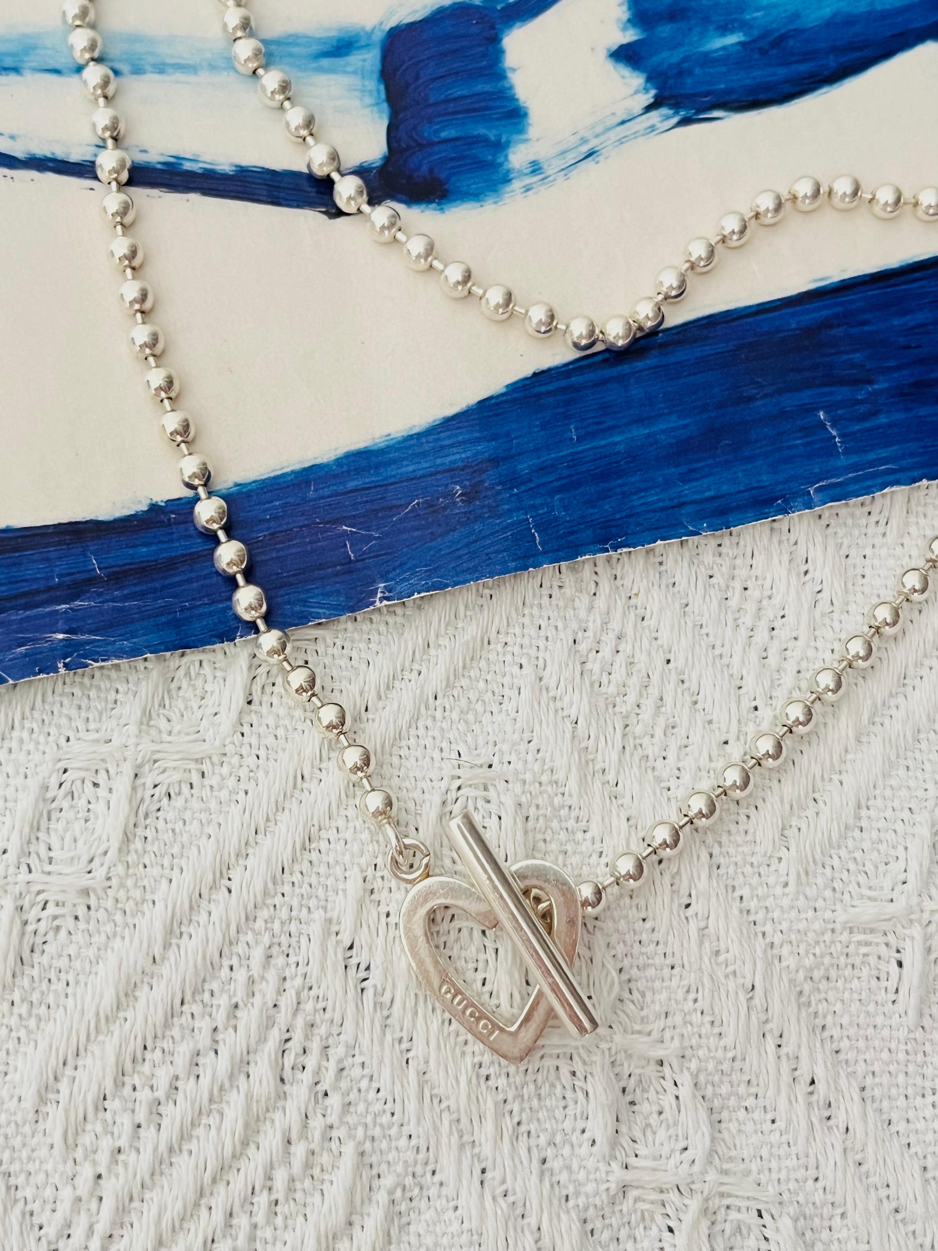Modernist Gucci Vintage Boule Logo Heart Love Ball Dots Chain Sterling Silver Necklace