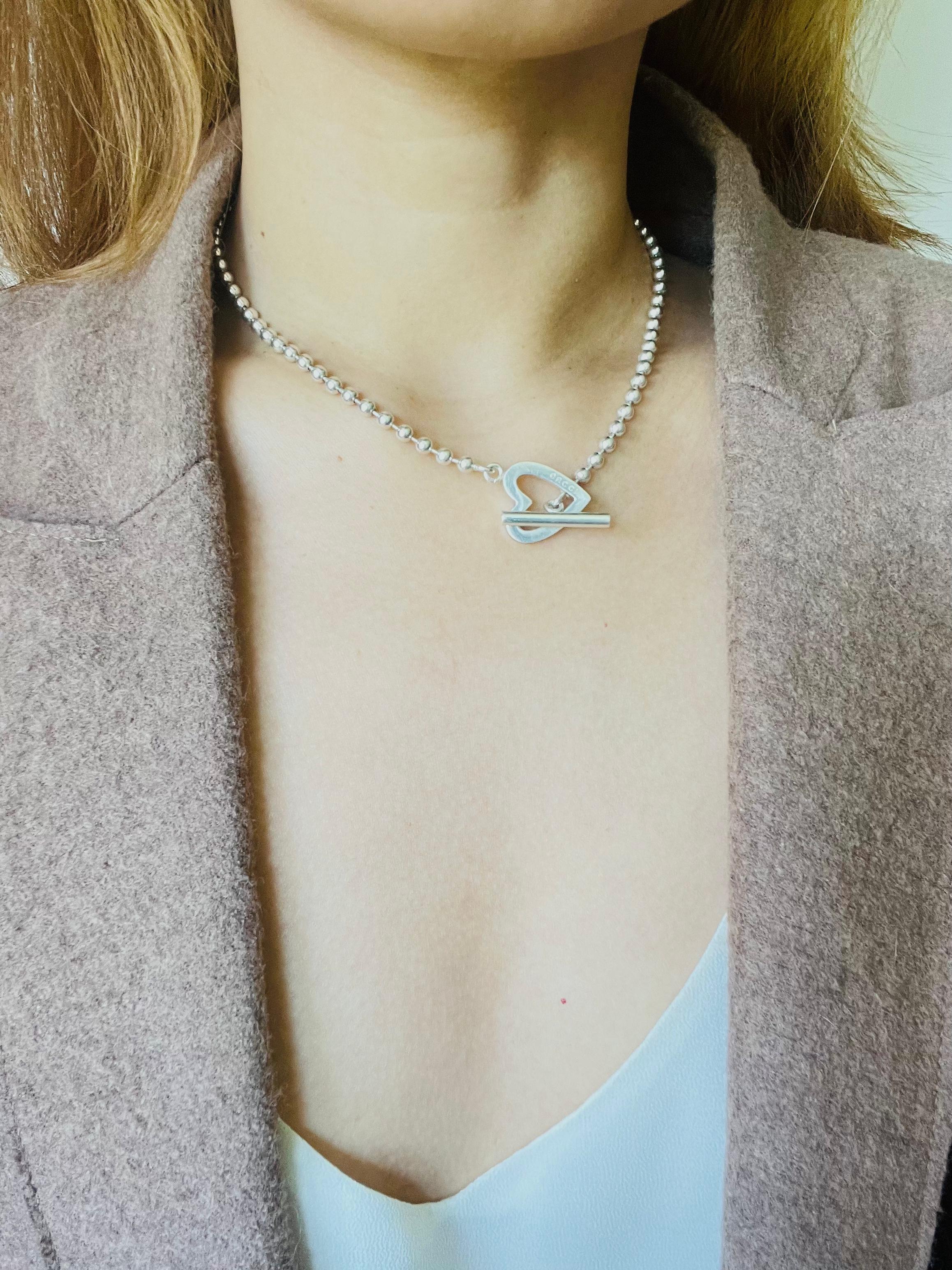 Women's or Men's Gucci Vintage Boule Logo Heart Love Ball Dots Chain Sterling Silver Necklace