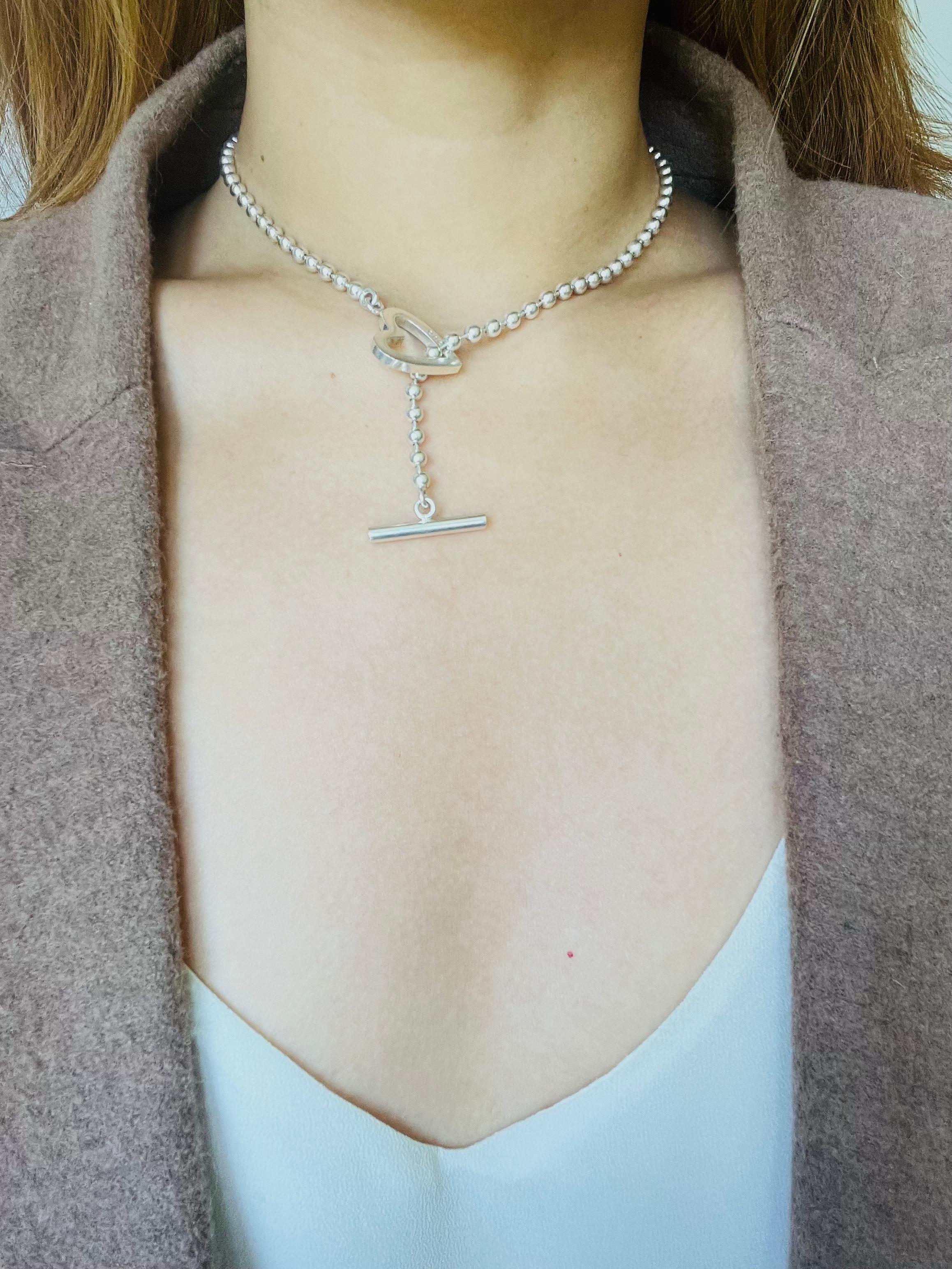 Gucci Vintage Boule Logo Heart Love Ball Dots Chain Sterling Silver Necklace 1