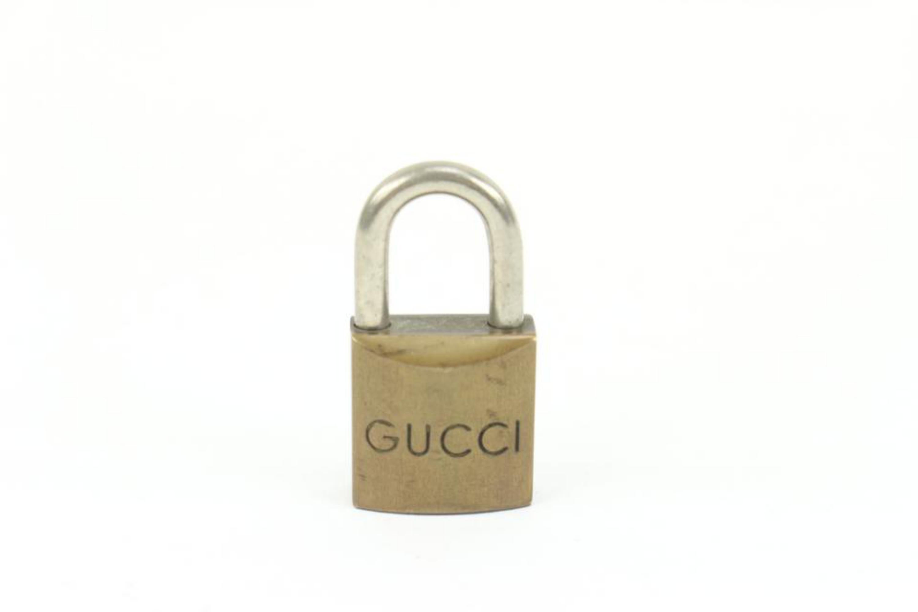 Gucci Vintage Brass Lock and Key Set Cadena Padlock Bag Charm 17g34s 2