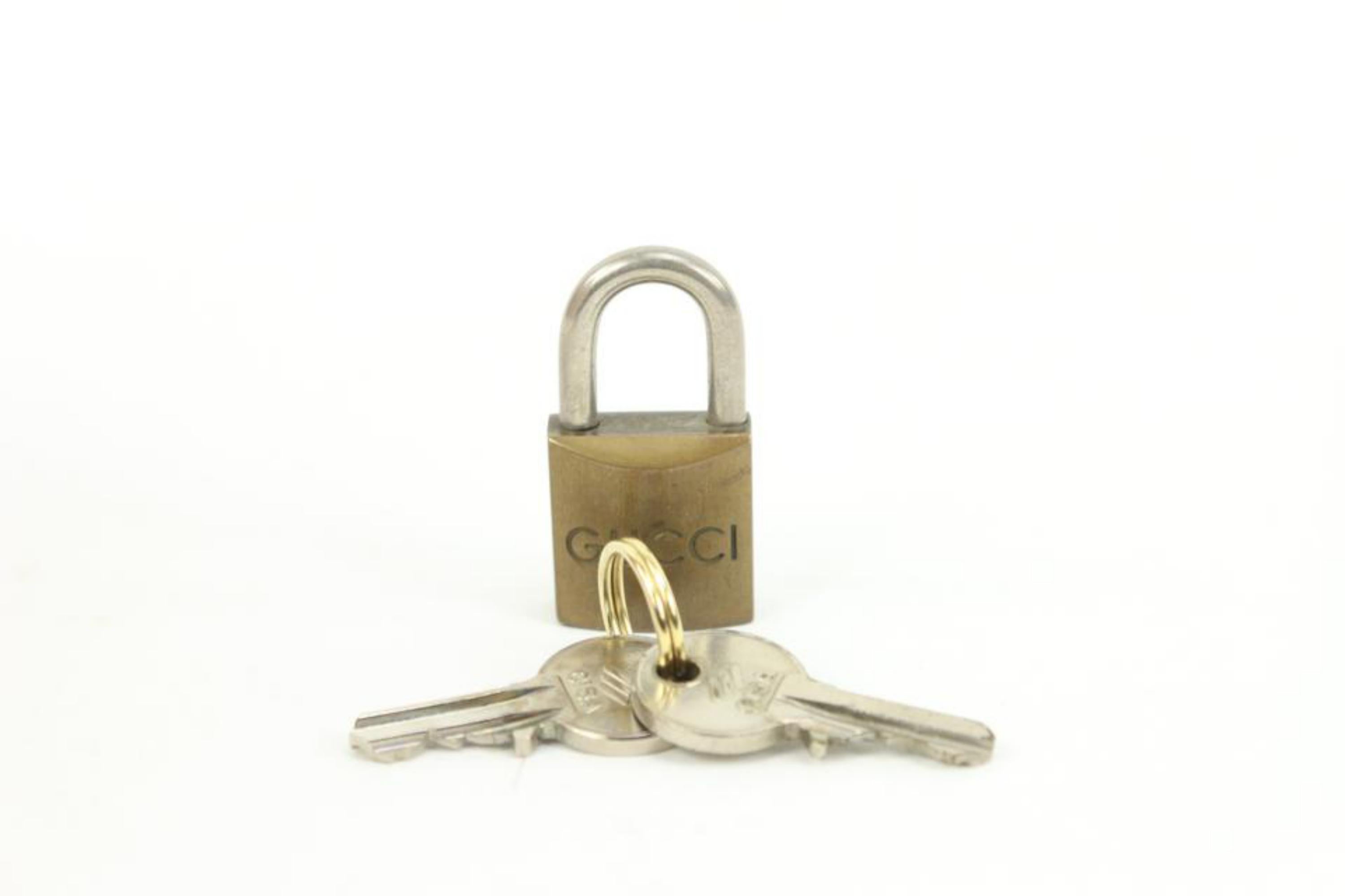 Gucci Vintage Brass Lock and Key Set Cadena Padlock Bag Charm 17g34s 4