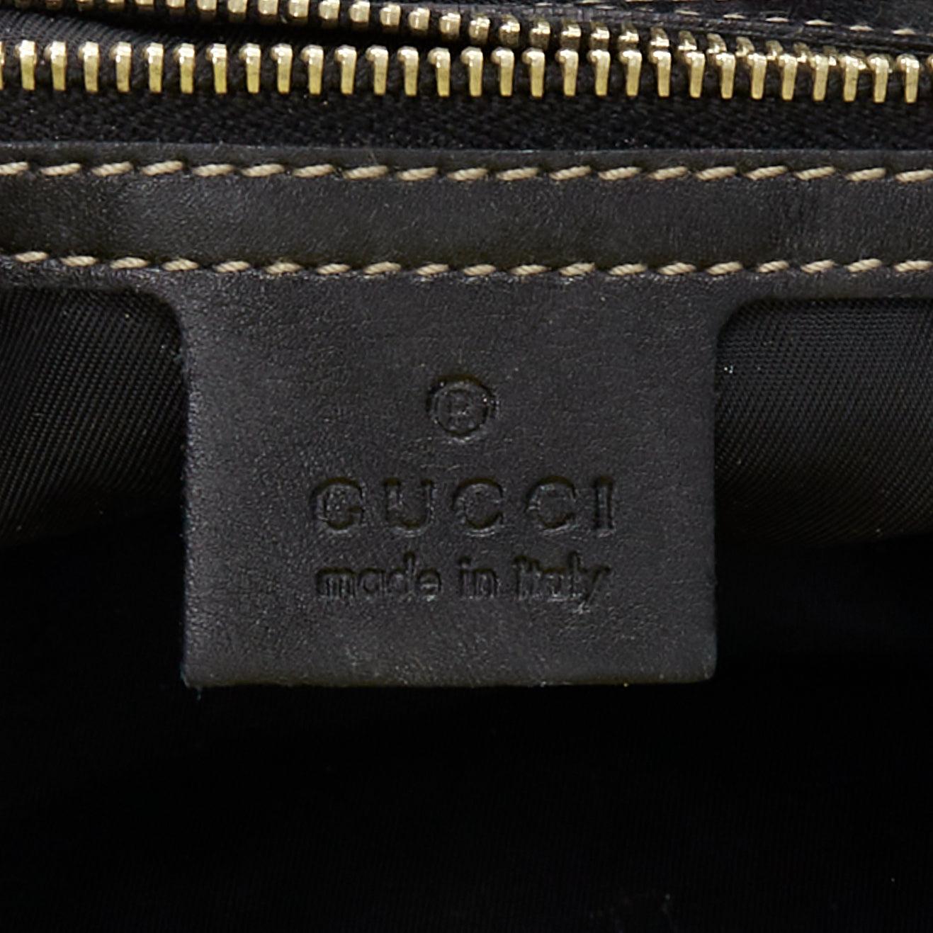 GUCCI Vintage Britt black patent gold GG logo webbing satchel tote bag 5