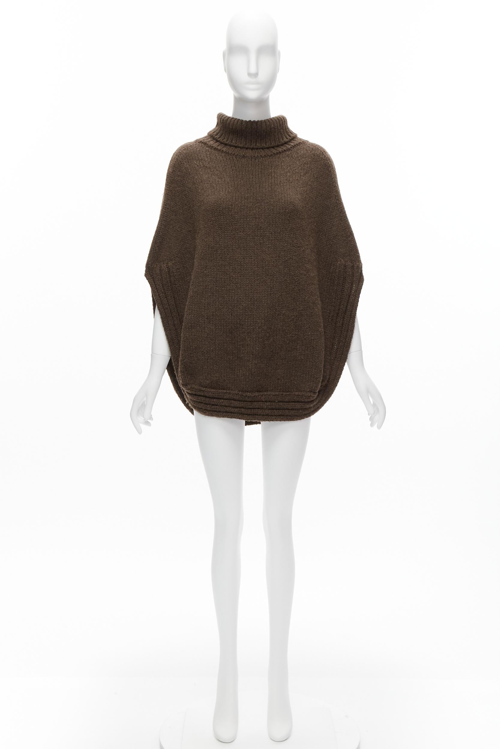 GUCCI Vintage brown 100% camel hair turtleneck circle poncho top L 5